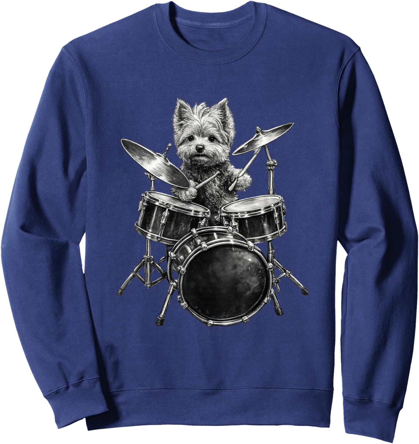 Hilarious Yorkshire Terrier Drummer Yorkie Playing Drums Sweatshirt - Sweatshirt | Navy