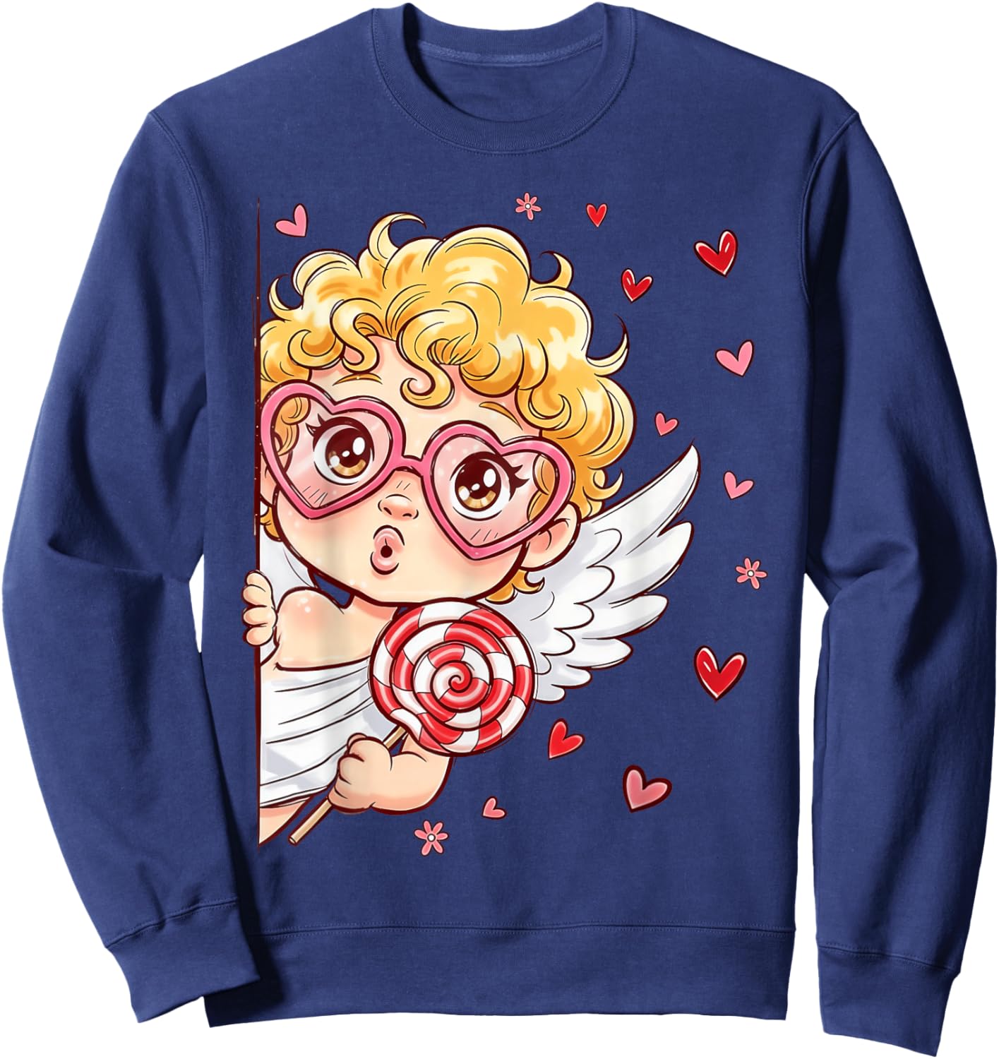 Retro Cupid Cute Heart Sunglasses Happy Valentine Men Women Sweatshirt - Sweatshirt | Navy