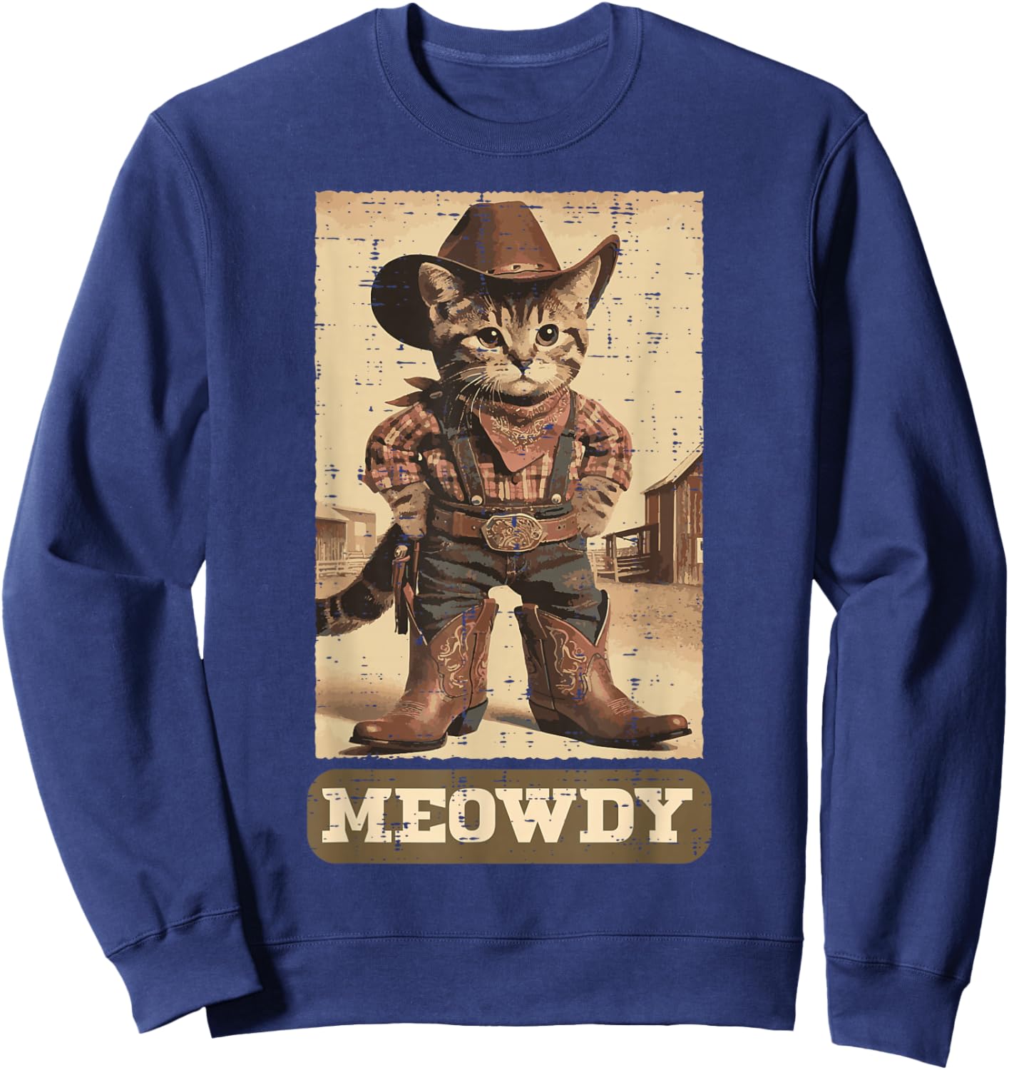 Cowboy Cat Meowdy Funny Kitten Pun Western Men Women Kids Sweatshirt - Sweatshirt | Navy
