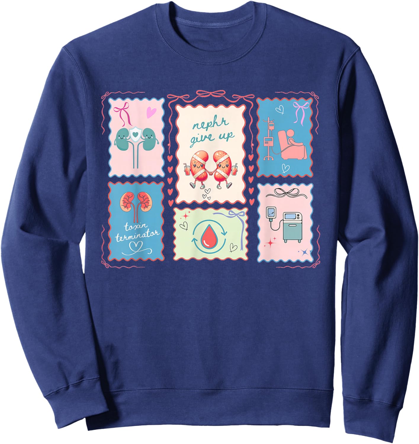 Women Dialysis Nurse Valentine Stamp Kidney Nephrology RN Sweatshirt - Sweatshirt | Navy