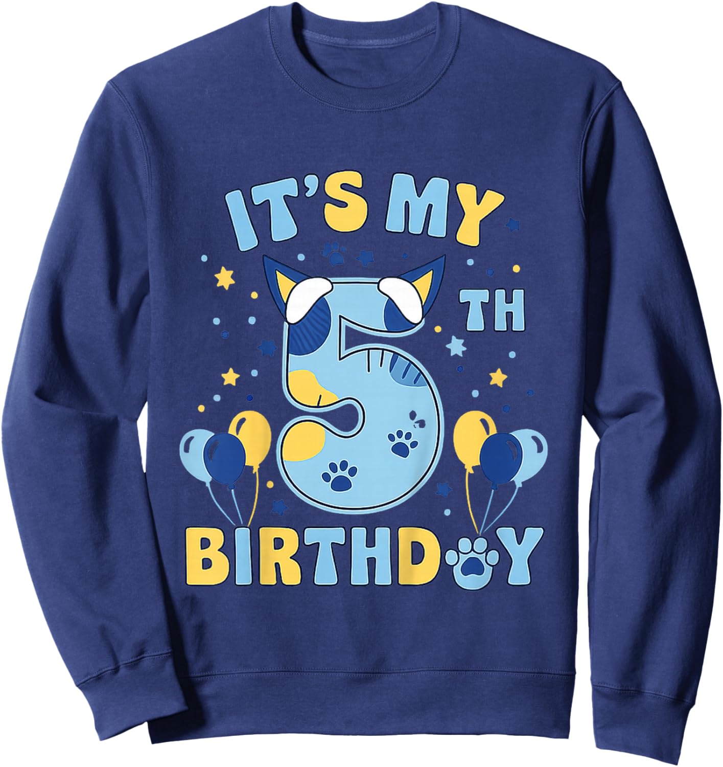 Its My 5th Birthday Boy Blue Dog Theme Party Cool 5 Year Old Sweatshirt - Sweatshirt | Navy