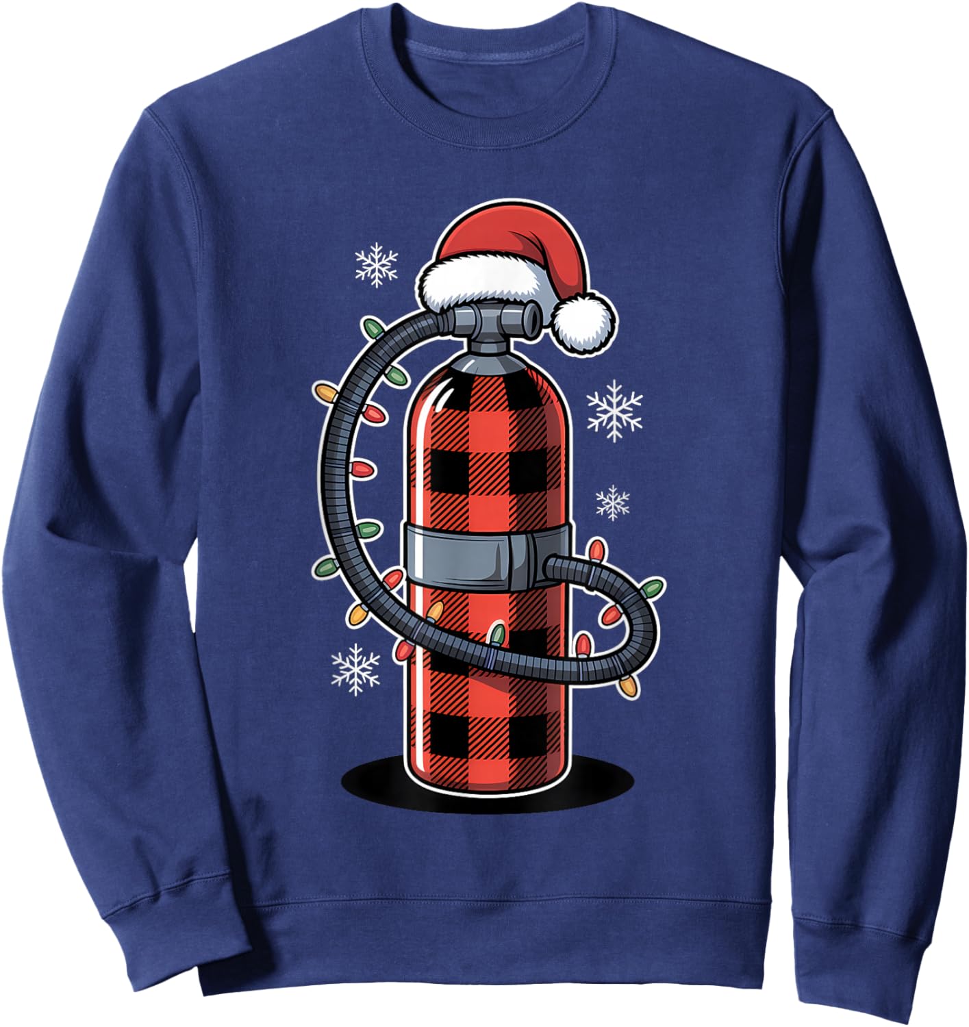 Christmas Buffalo Plaid Scuba Diving Tank with Santa Hat Sweatshirt - Sweatshirt | Navy