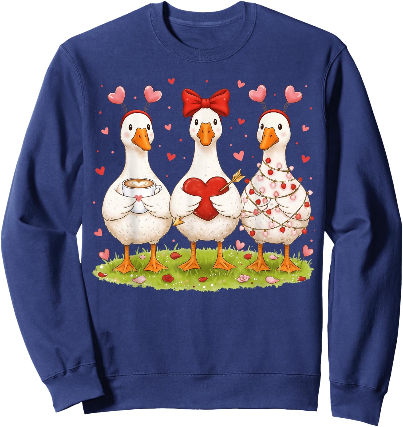 Just A Lovely Goose Coffee Funny Valentine Silly Goose Women Sweatshirt - Sweatshirt | Navy