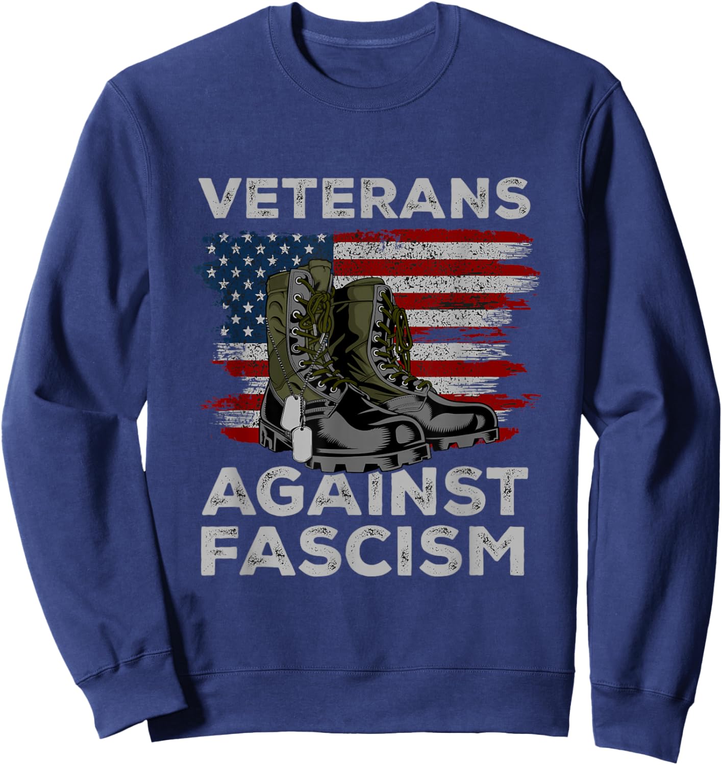 Veterans Against Fascism Vintage US Flag Combat Boots Army Sweatshirt - Sweatshirt | Navy
