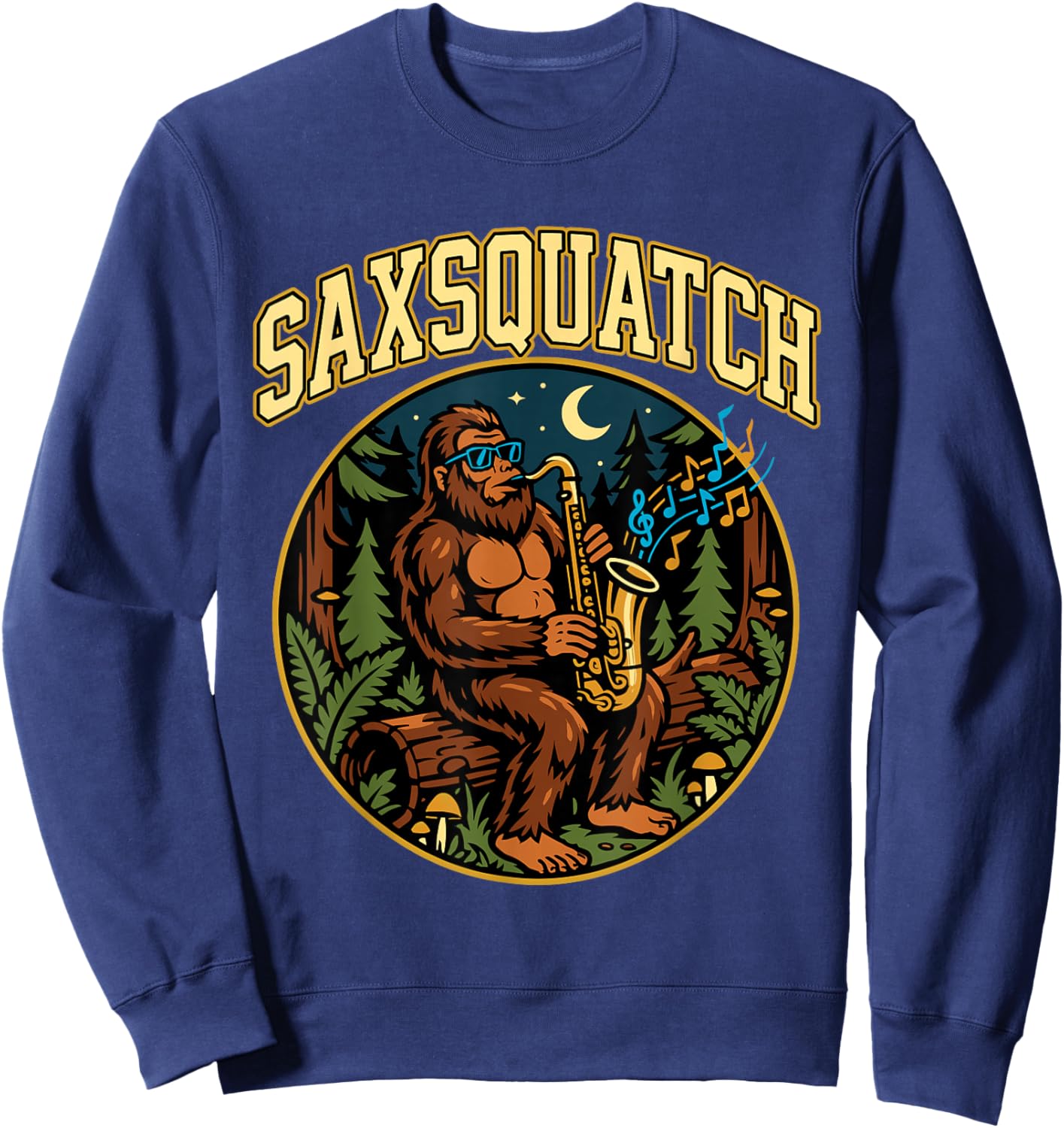 Saxsquatch Bigfoot Saxophone Player Jazz Music Humor Sweatshirt - Sweatshirt | Navy