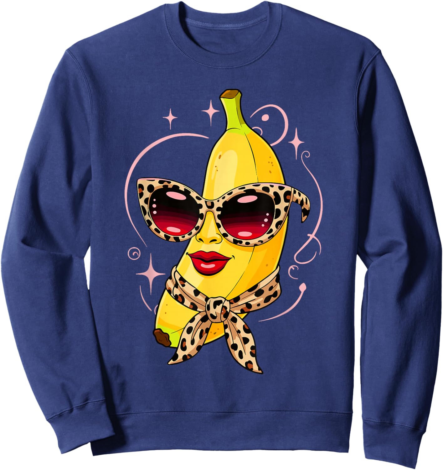 Sassy Banana with Leopard Sunglasses & Scarf Sweatshirt - Sweatshirt | Navy