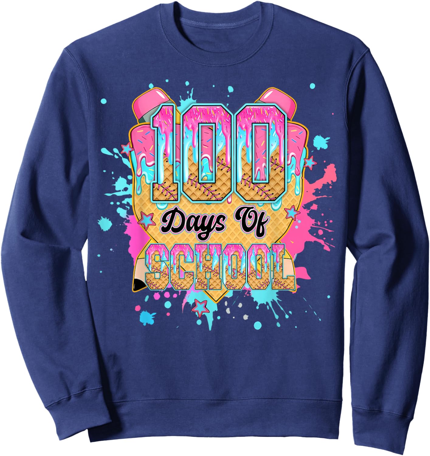 100 Days of School Baseball Drip Funny Boys Kids 100th Day Sweatshirt - Sweatshirt | Navy