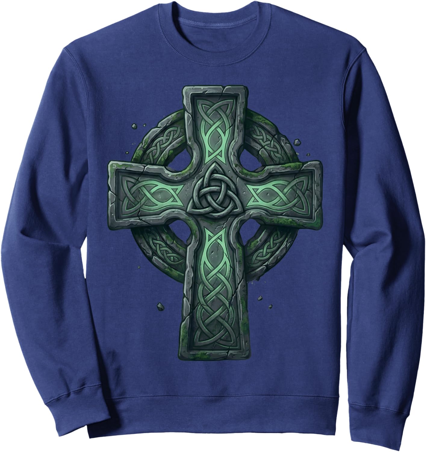 Vintage Mossy Stone Celtic Cross Irish Heritage St Patrick Sweatshirt - Sweatshirt | Navy
