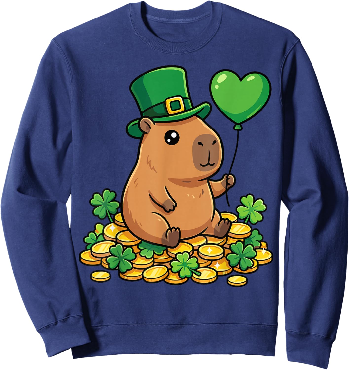 Lucky Capybara St Patricks Day Clover Leprechaun Hat Kawaii Sweatshirt - Sweatshirt | Navy
