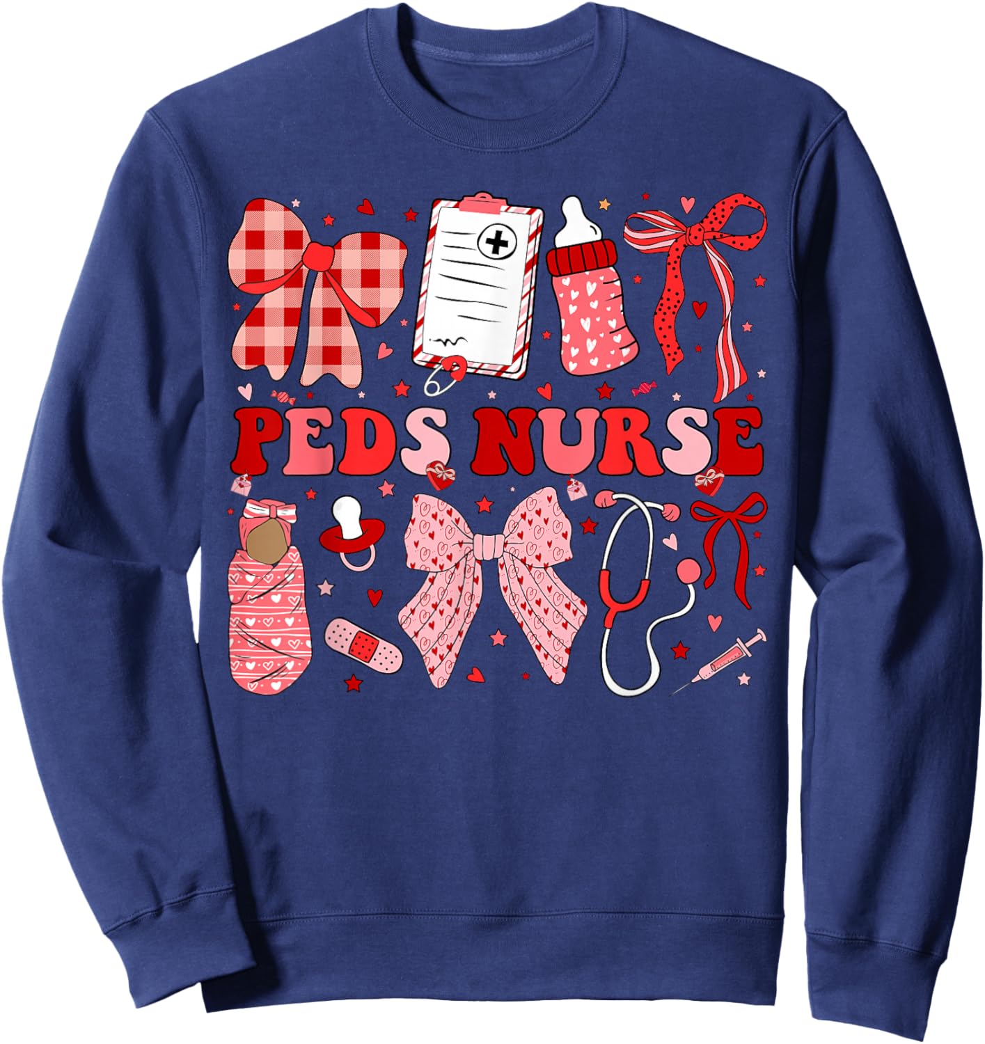 Peds Nurse Valentine Coquette Pediatric Nursing Valentines Sweatshirt - Sweatshirt | Navy
