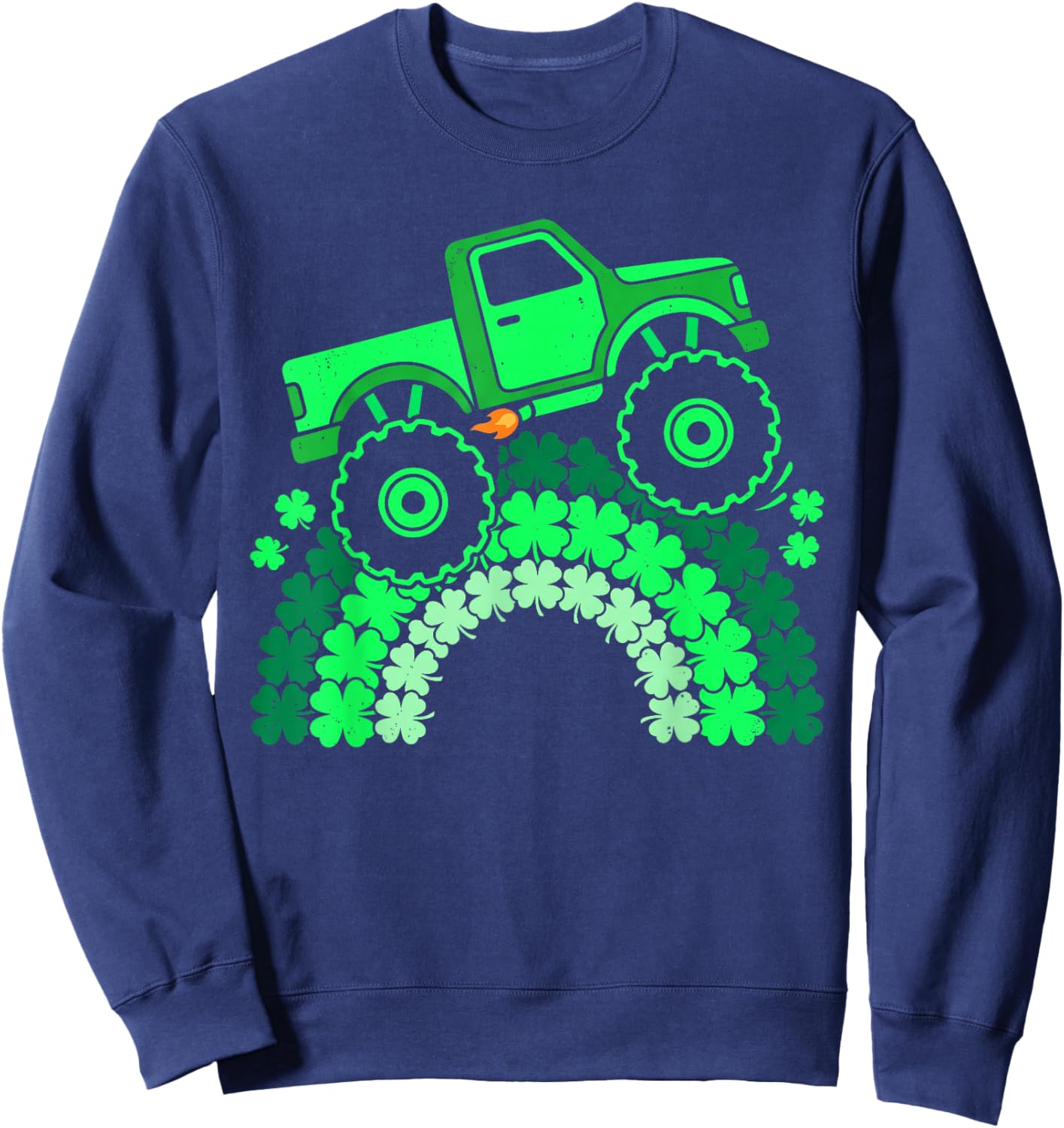 Monter Truck Lucky Shamrock Funny St Patrick's Day Kids Boys Sweatshirt - Sweatshirt | Navy