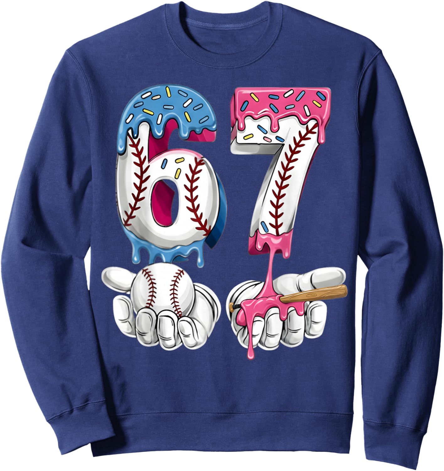 Baseball 67 Ice Cream Drip Six Seven Boys Girls Funny Meme Sweatshirt - Sweatshirt | Navy
