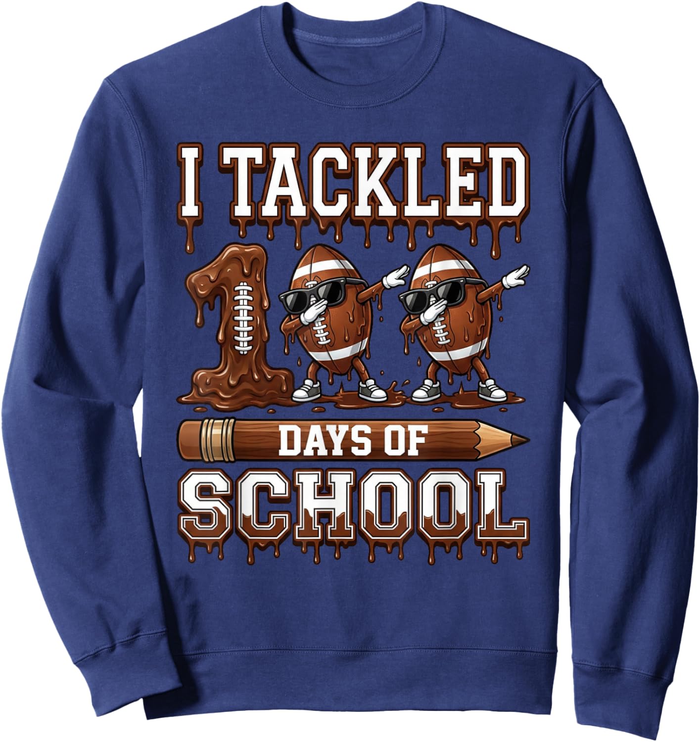 Kids 100 Days of School Boys 100th Day of School Football Sweatshirt - Sweatshirt | Navy