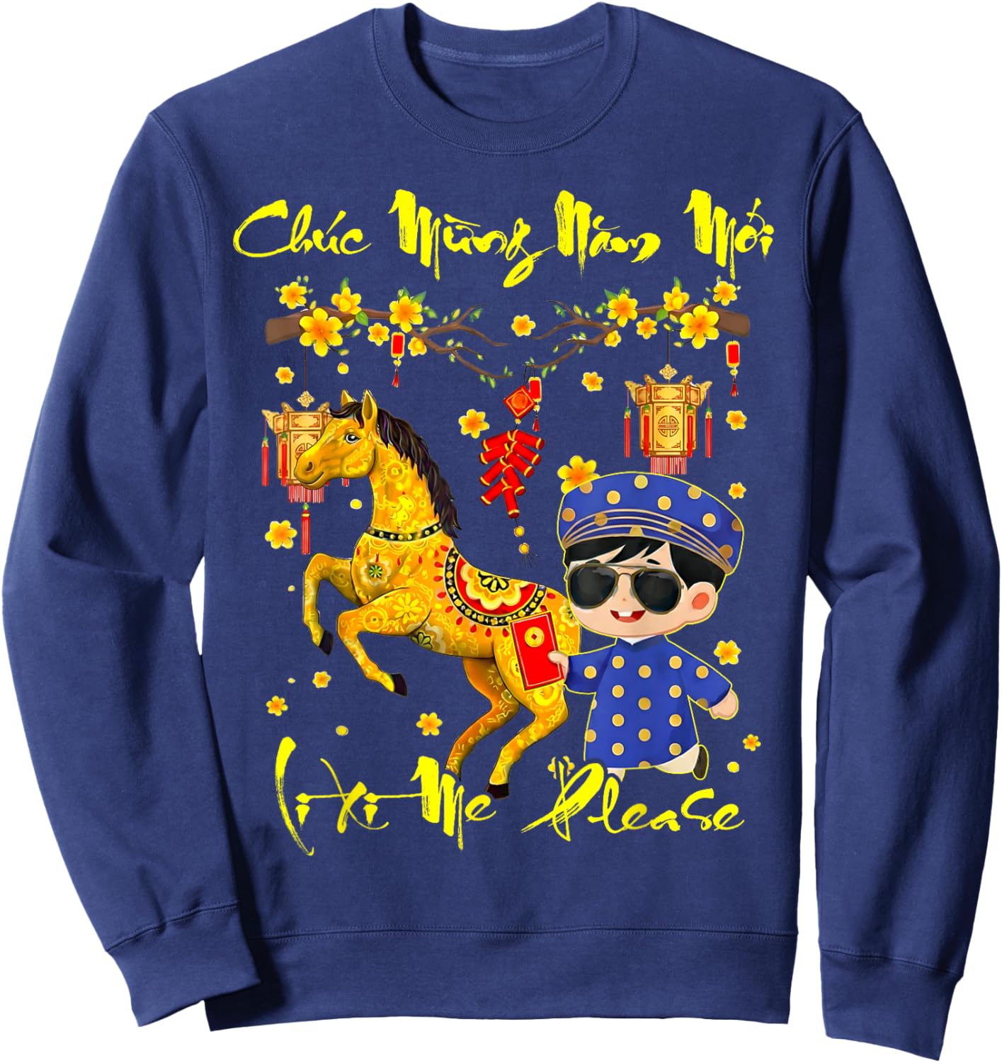 Li Xi Me Please Vietnamese Lunar New Year TET 2026 Boys Kids Sweatshirt - Sweatshirt | Navy