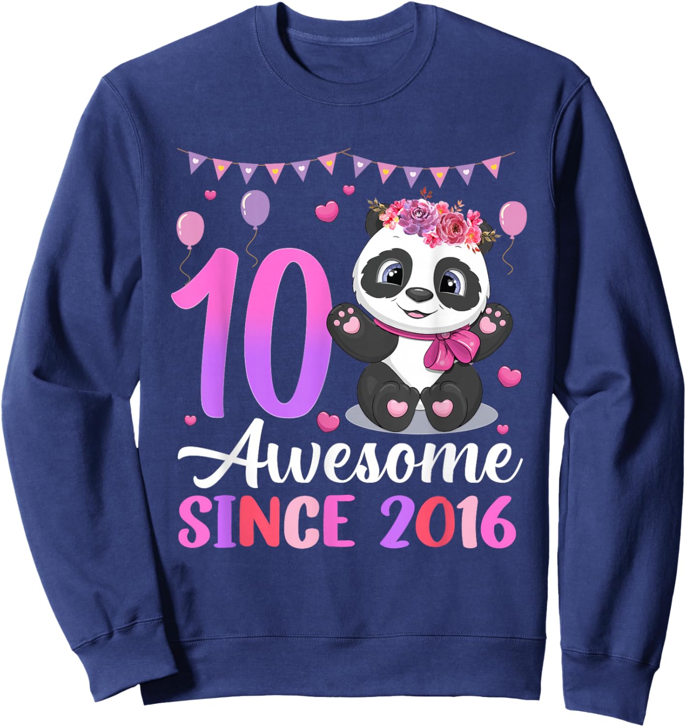 Awesome Since 2016 10th Birthday Panda Theme Party Sweatshirt - Sweatshirt | Navy