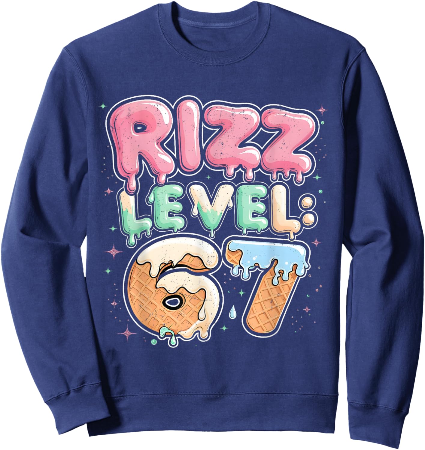 67 Ice Cream Drip Cool Meme Six Seven Gen Alpha Slang Sweatshirt - Sweatshirt | Navy