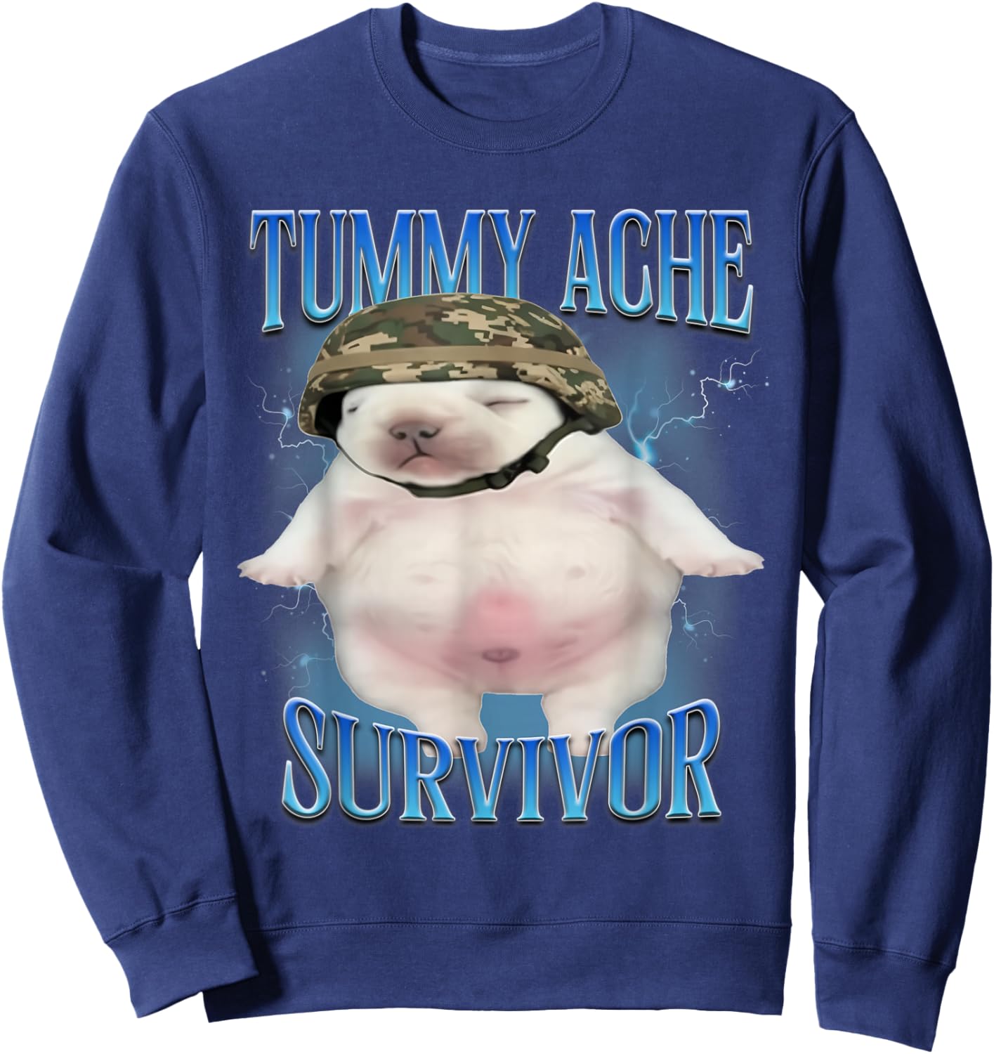 Tummy Ache Survivor Funny Pibble Graphic Meme Brainrot Sweatshirt - Sweatshirt | Navy
