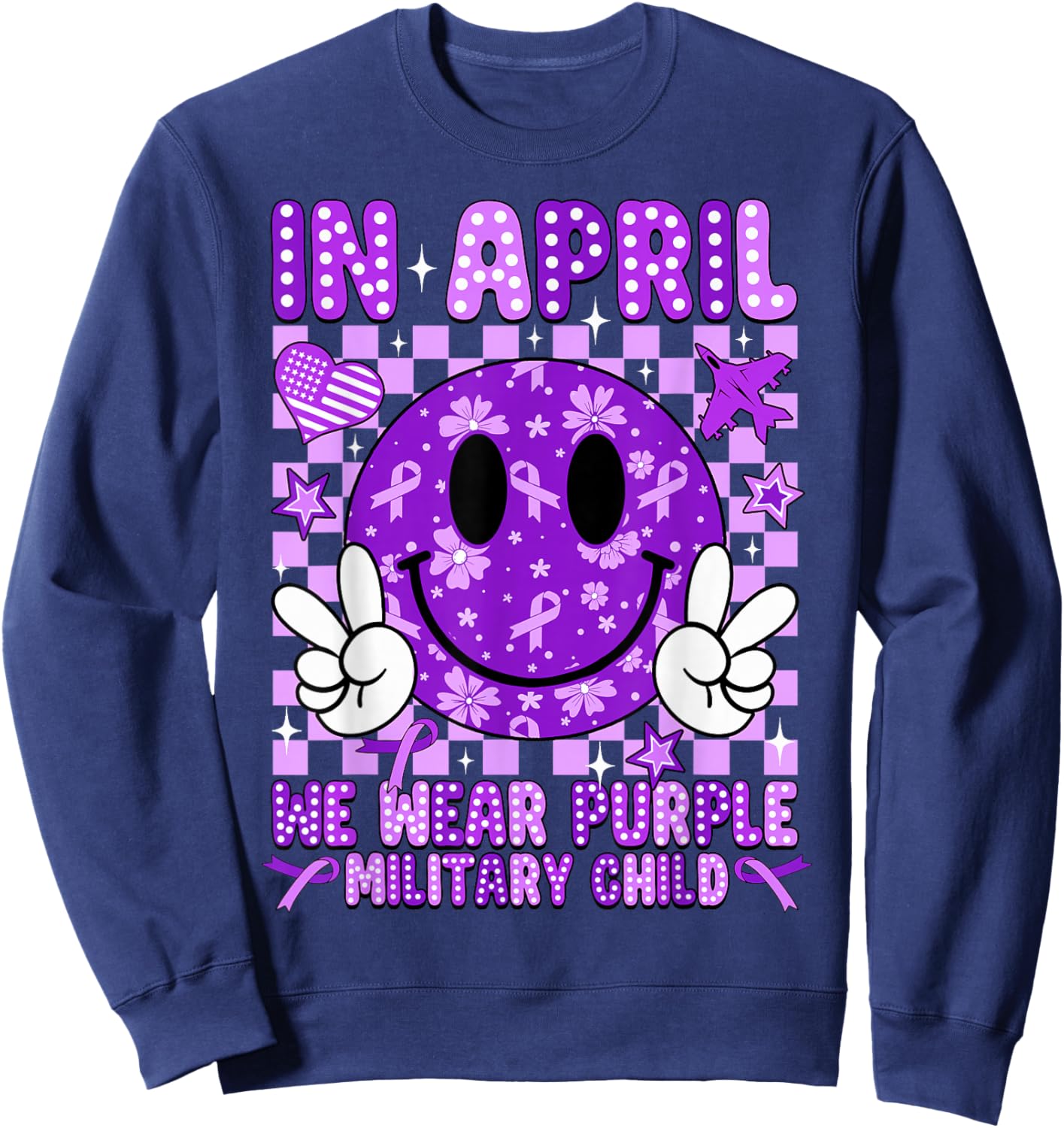 in April We Wear Purple for Military Kids Military Child Sweatshirt - Sweatshirt | Navy