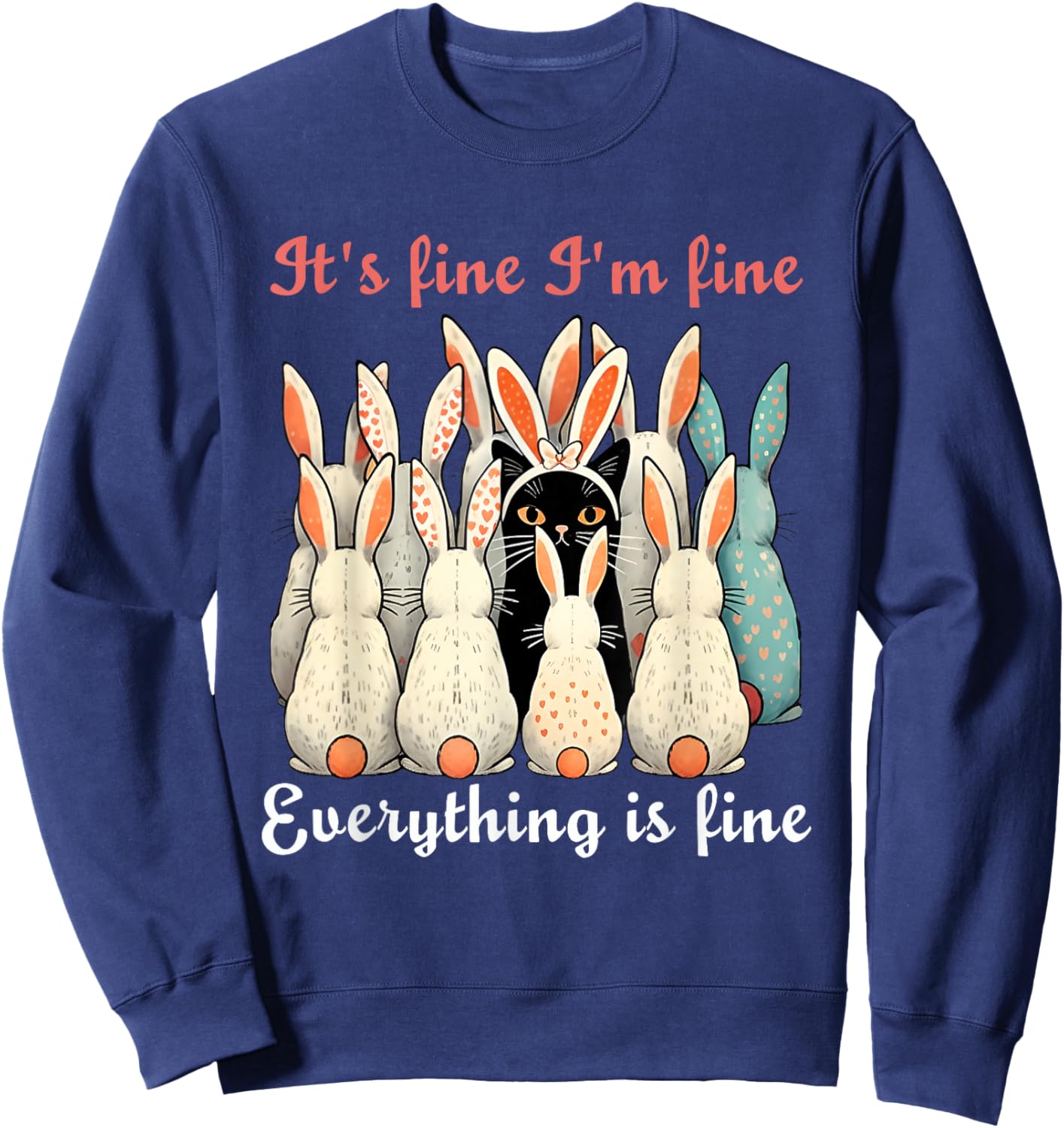 Funny Black Cat Bunny Cat Easter Bunny Ears Sweatshirt - Sweatshirt | Navy