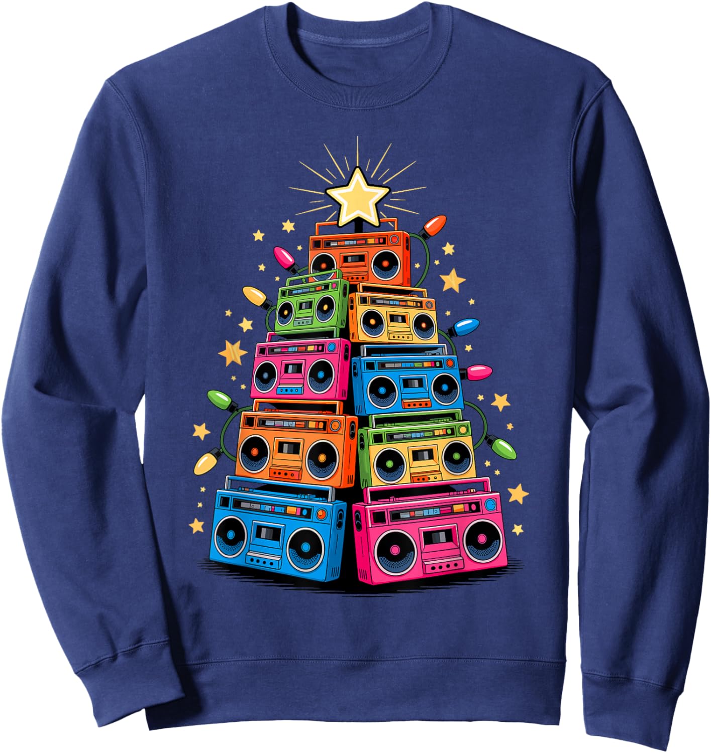 Christmas Tree Boombox Old School 90s Music Hip Hop Sweatshirt - Sweatshirt | Navy