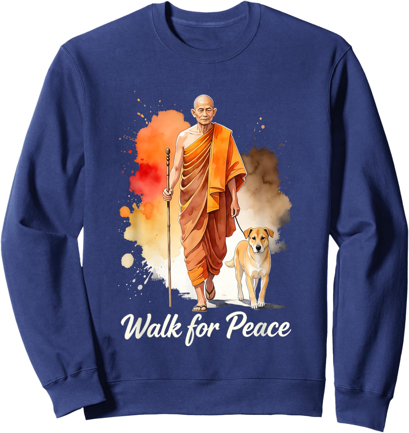 Walk for Peace Mindful Monk Spiritual Art Sweatshirt - Sweatshirt | Navy