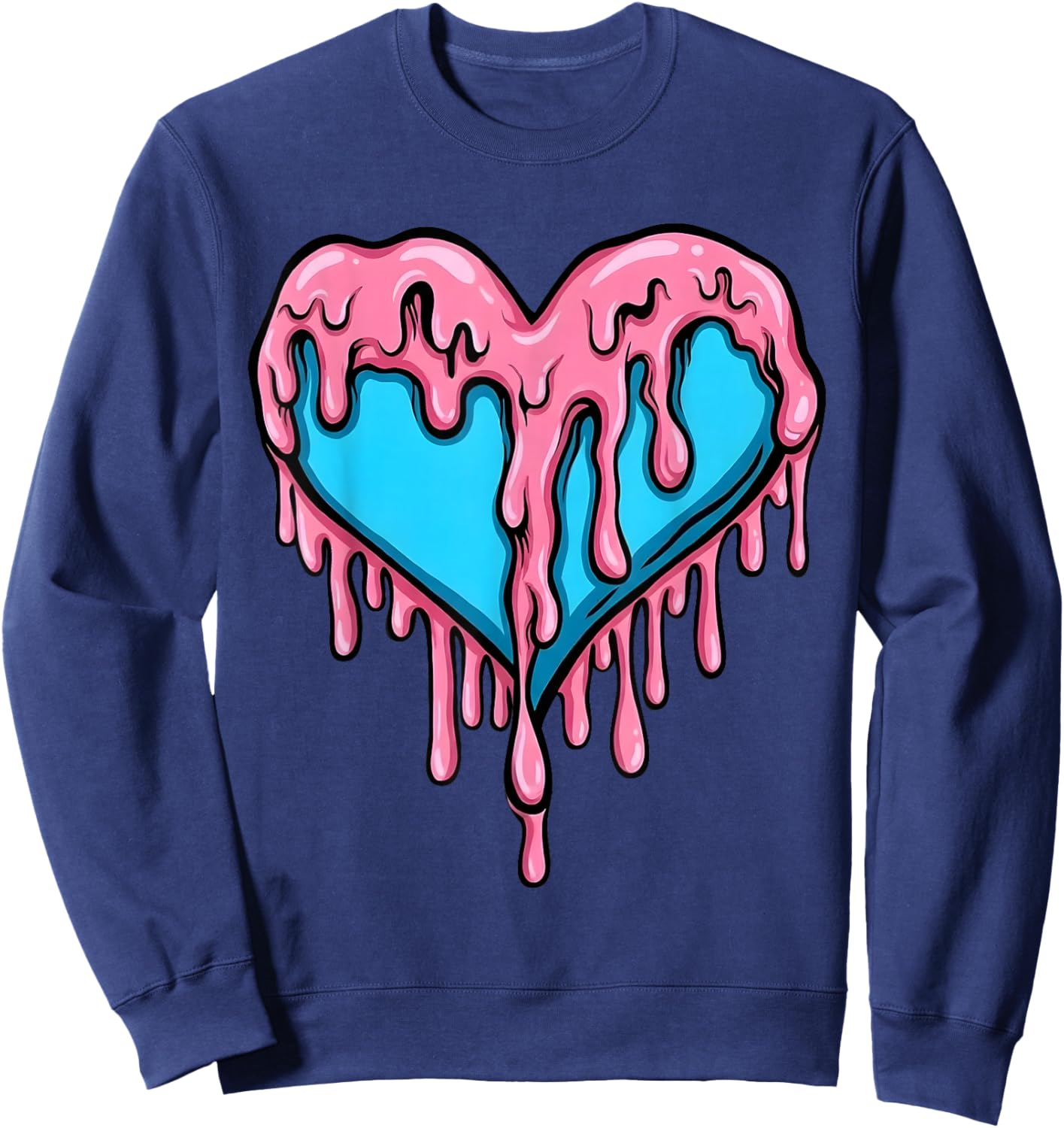 Gamma Blue Art Heart Ice Cream Dripping Valentine Day Sweatshirt - Sweatshirt | Navy