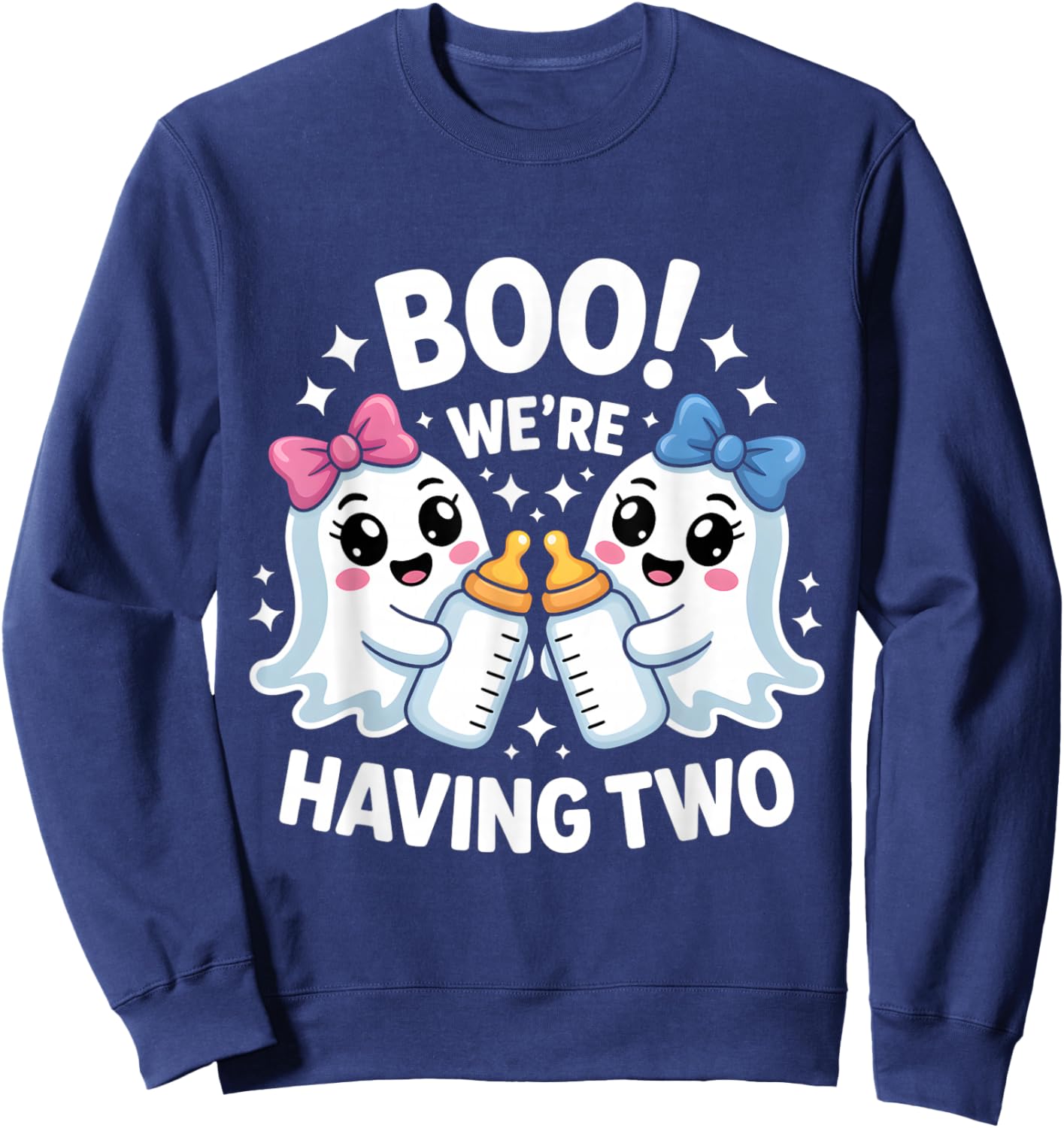 we’re Having Two Ghost Twins Halloween Reveal Funny Boo Sweatshirt - Sweatshirt | Navy