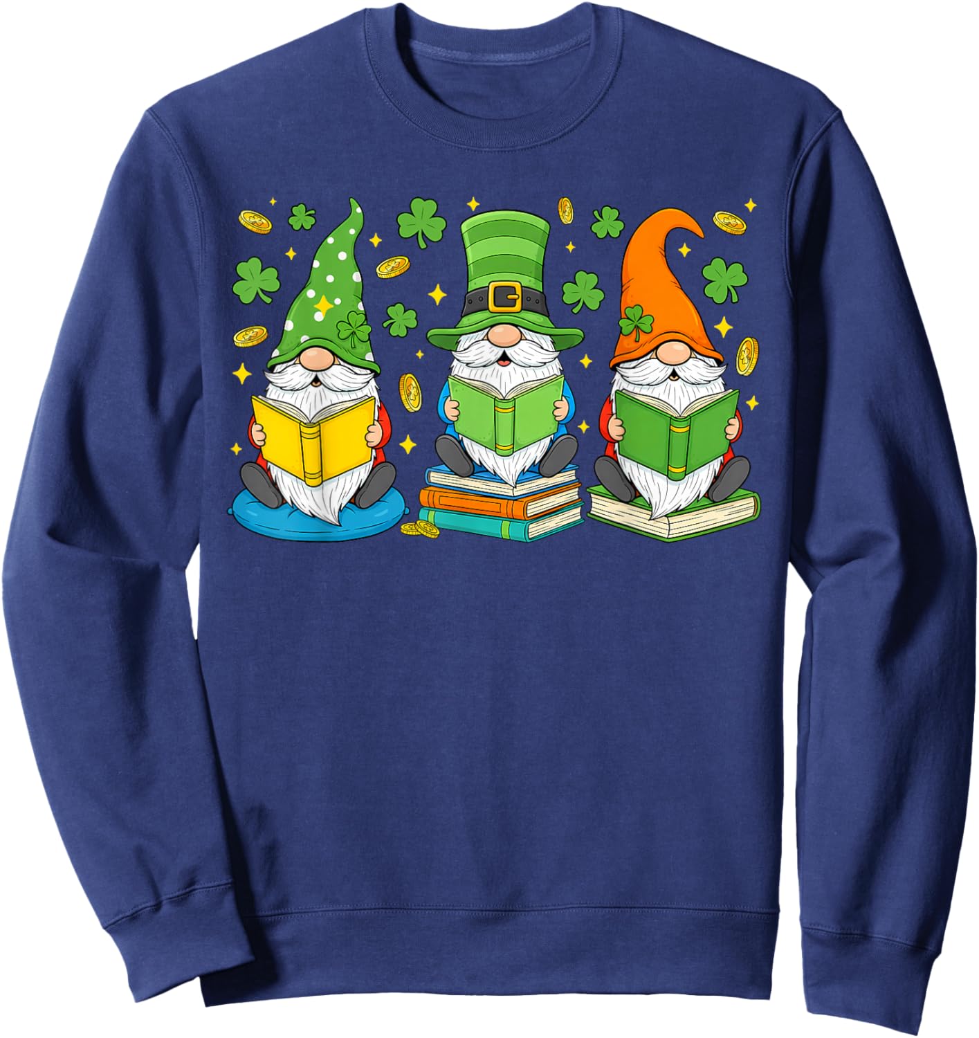 Gnomes Reading Books St Patricks Day Irish Teacher Women Sweatshirt - Sweatshirt | Navy
