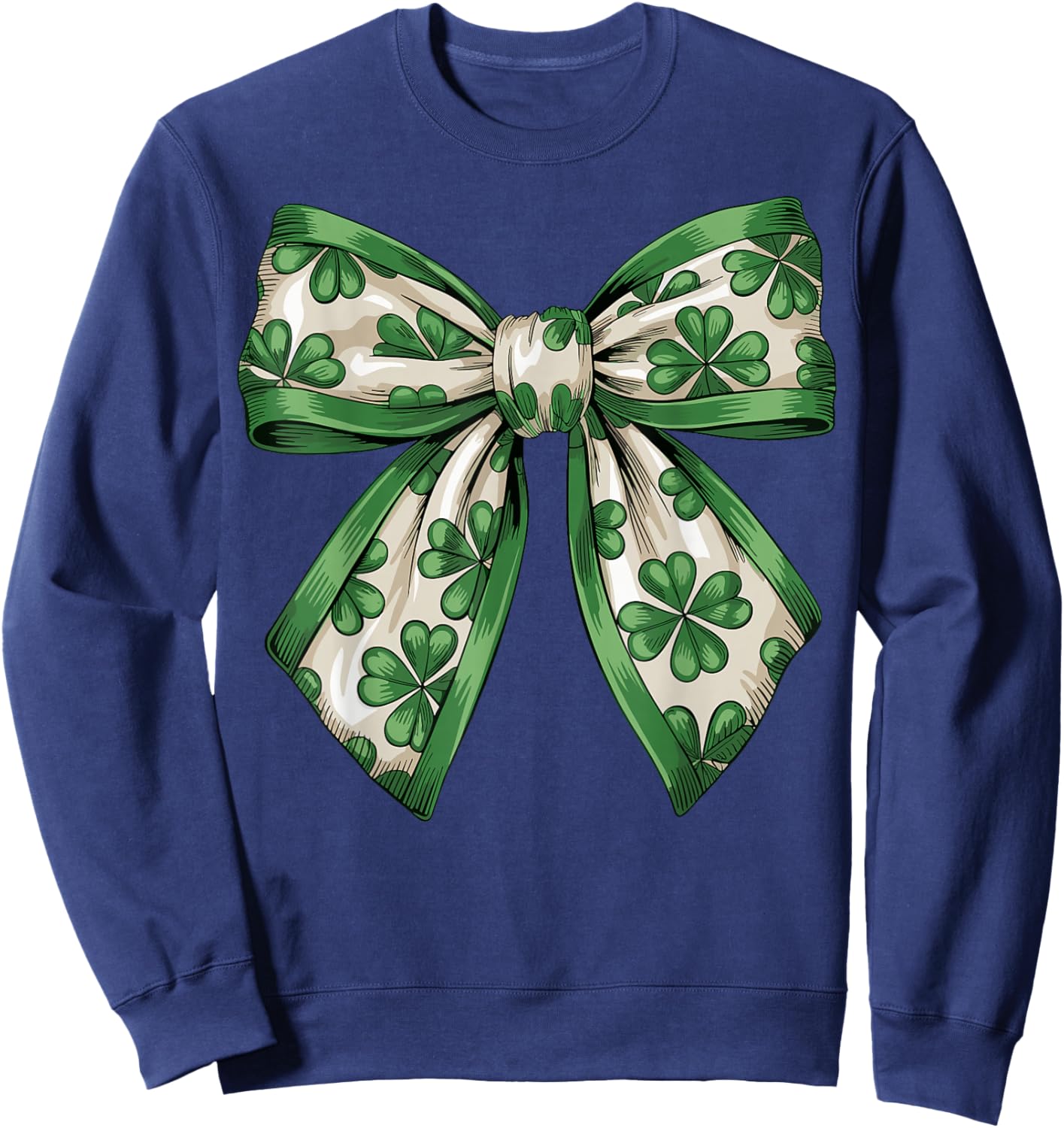 Vintage Saint Pattys Shamrock Coquette Bow Clover Girls Sweatshirt - Sweatshirt | Navy