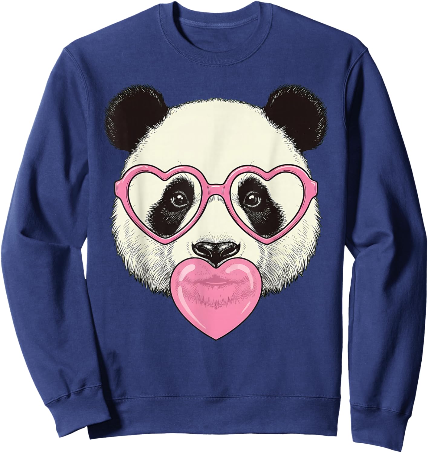 Cute Panda Blowing Pink Valentine Heart Bubble Gum Sweatshirt - Sweatshirt | Navy