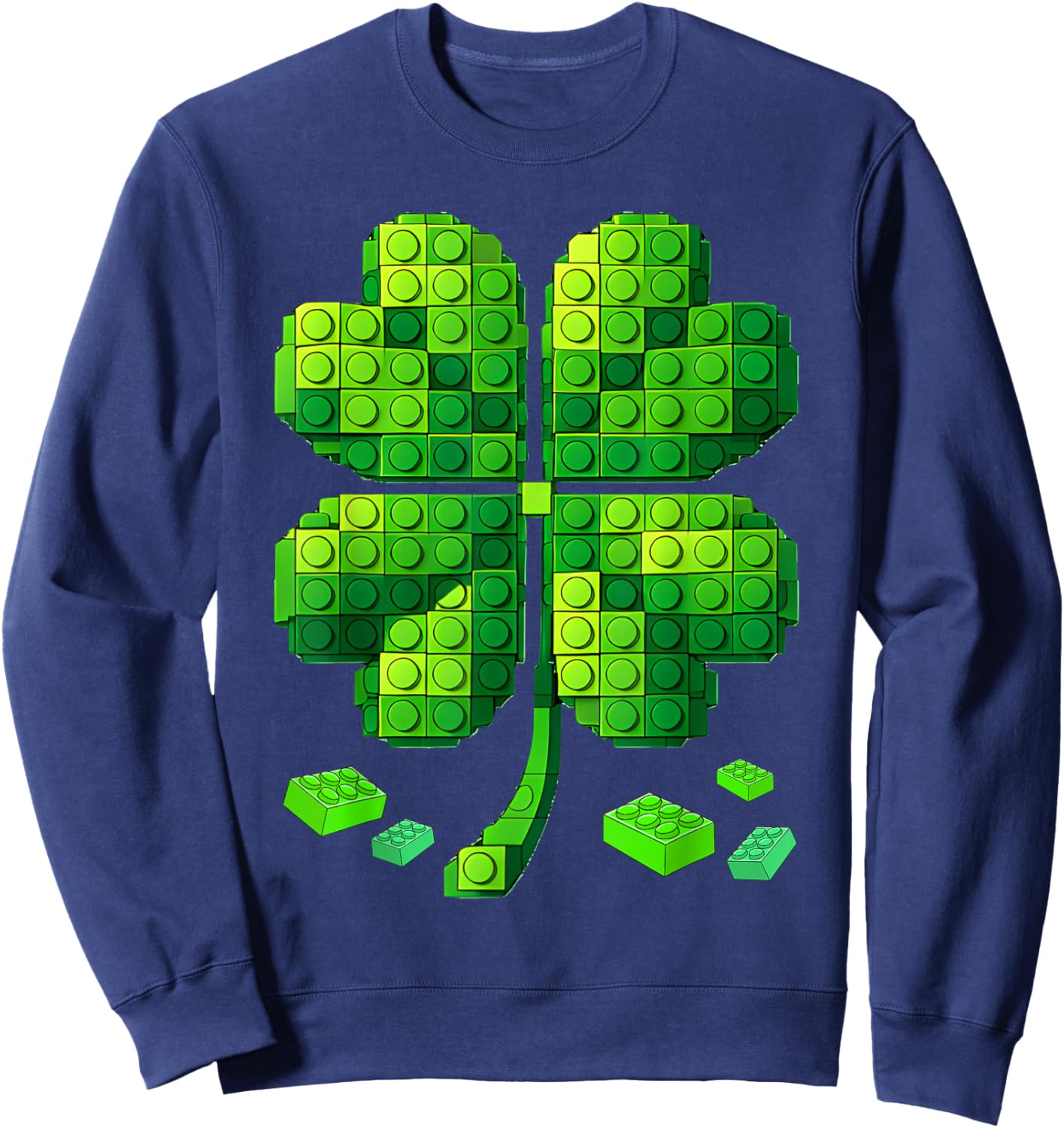 St Patricks Day Building Blocks Shamrock Bricks Kids Builder Sweatshirt - Sweatshirt | Navy