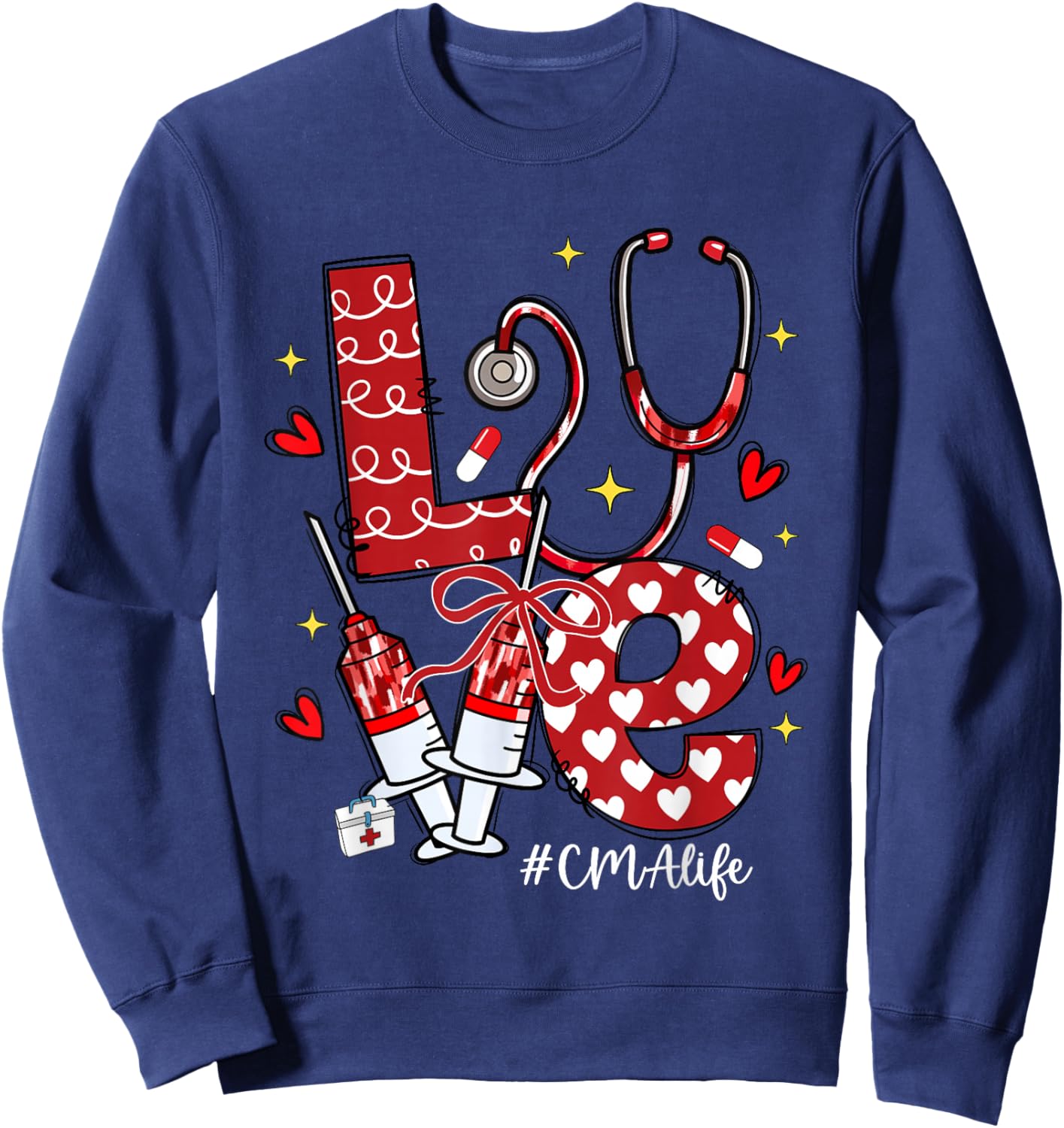 Love CMA Life Stethoscope Bow Hearts Sweatshirt - Sweatshirt | Navy