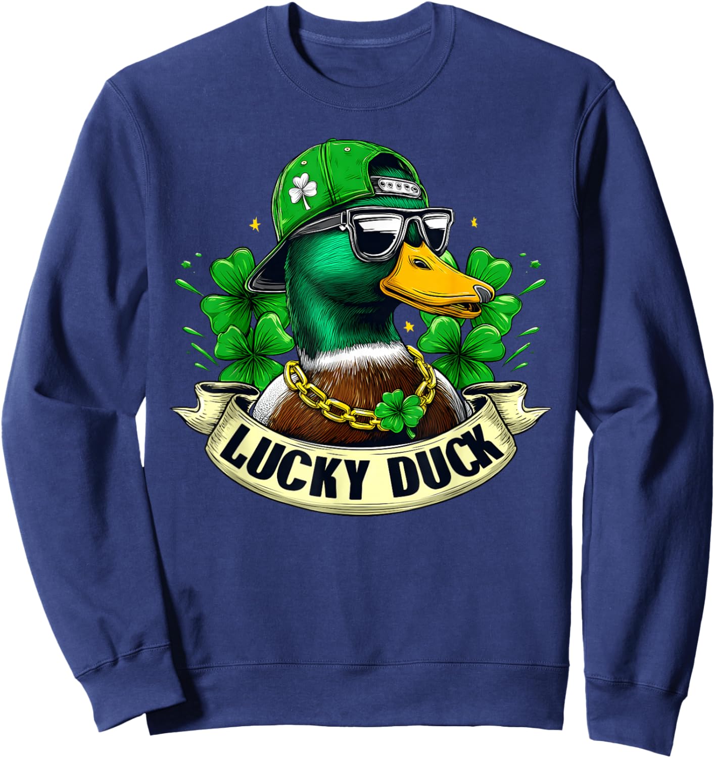 St Patricks Day Lucky Duck Mallard Shamrock Men Women Kid Sweatshirt - Sweatshirt | Navy