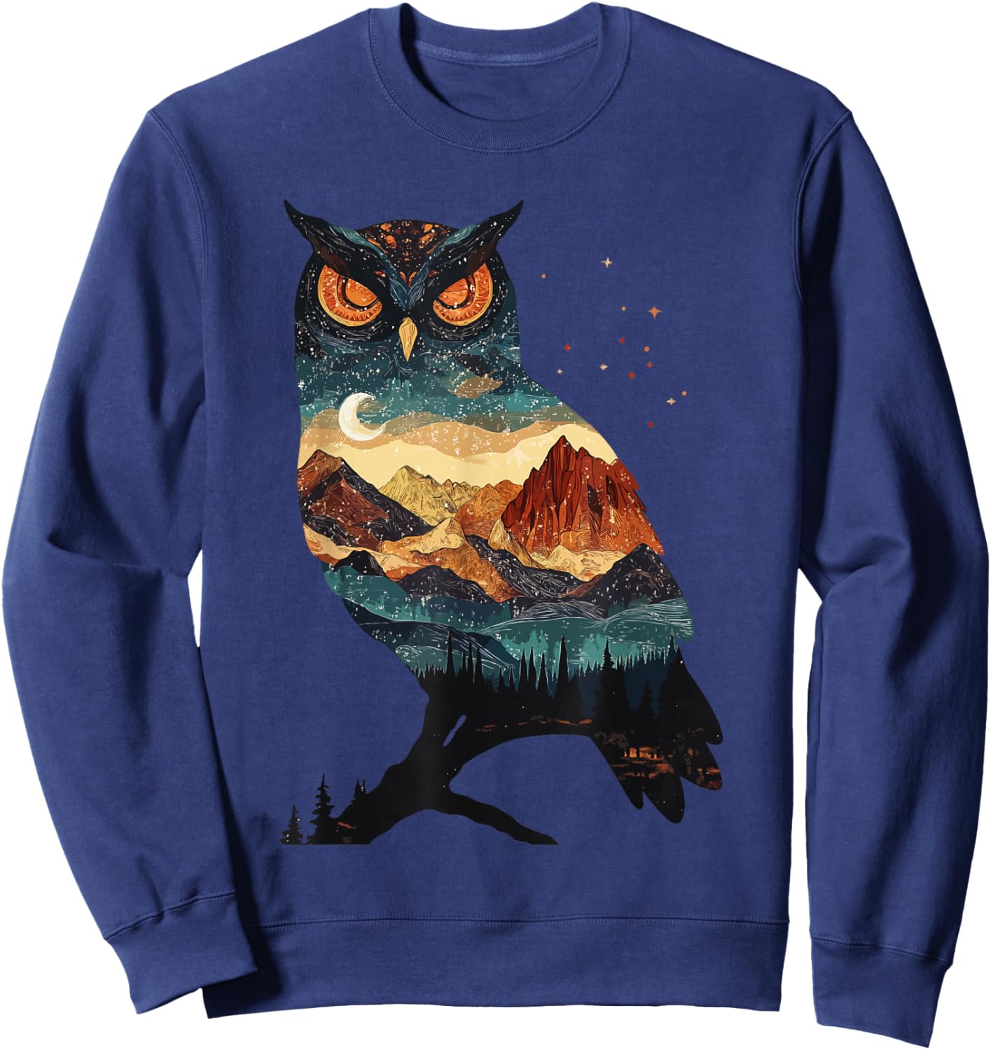 Owl Lover Landscape Girls Moon Women Owl Sweatshirt - Sweatshirt | Navy
