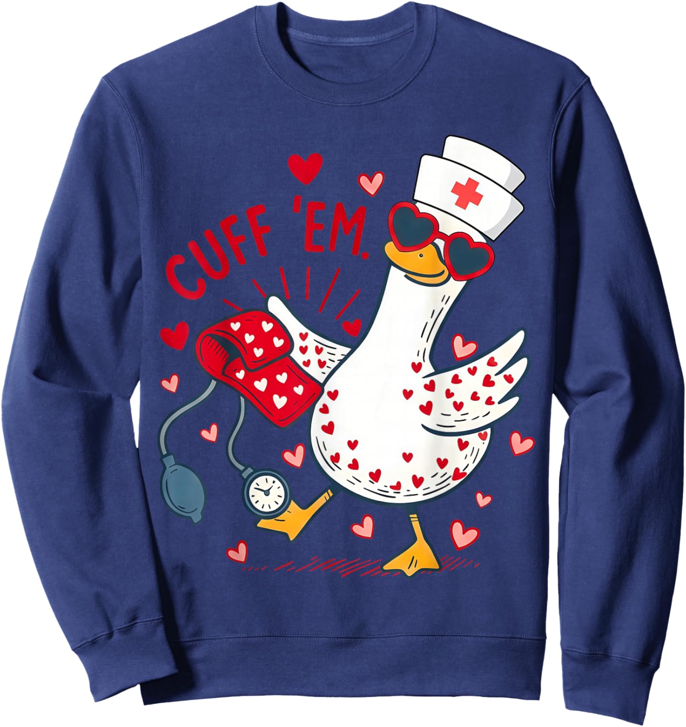 Cuff 'Em Cupid Goose Valentine Nurse Practitioner RN Nursing Sweatshirt - Sweatshirt | Navy