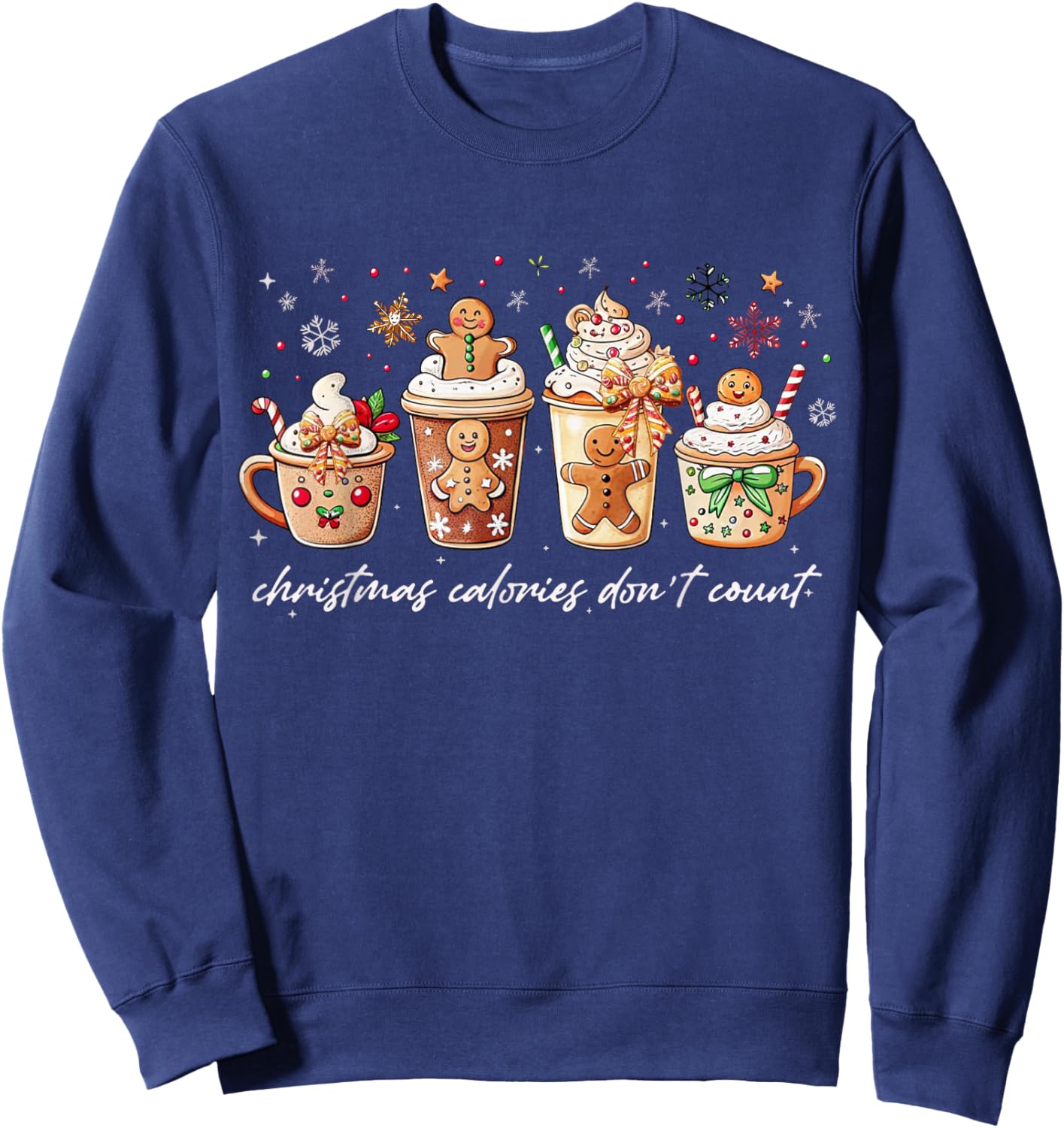 Christmas Calories Don't Count Iced Coffee Gingerbread Bow Sweatshirt - Sweatshirt | Navy