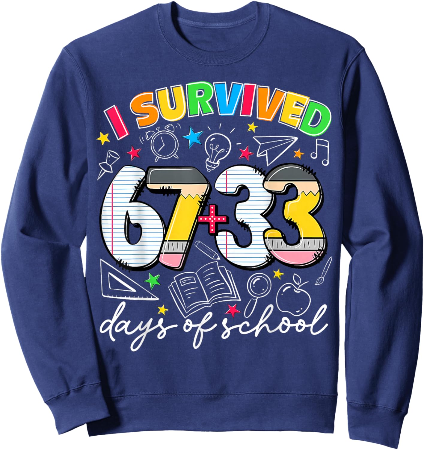 Preppy I Survived 67 + 33 100 Day of School Boy Girl Sweatshirt - Sweatshirt | Navy