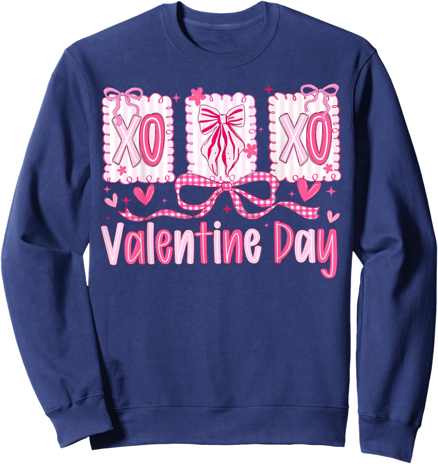 Preppy Valentine XOXO Coquette Bow Hearts Lover Girl Women Sweatshirt - Sweatshirt | Navy