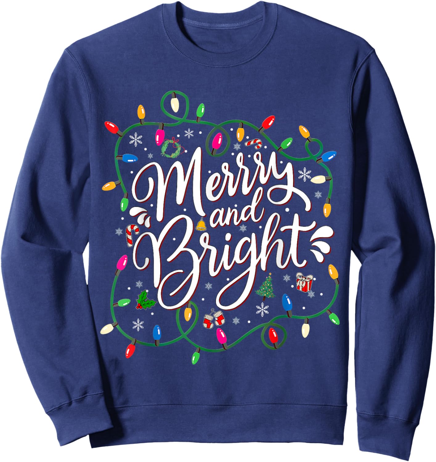 Merry Bright Christmas Xmas Lights Pajamas Family Matching Sweatshirt - Sweatshirt | Navy