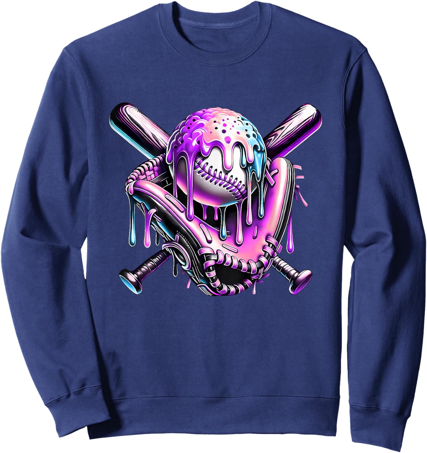Baseball Drip Ice Cream Respect Drip Purple Baseball Player Sweatshirt - Sweatshirt | Navy