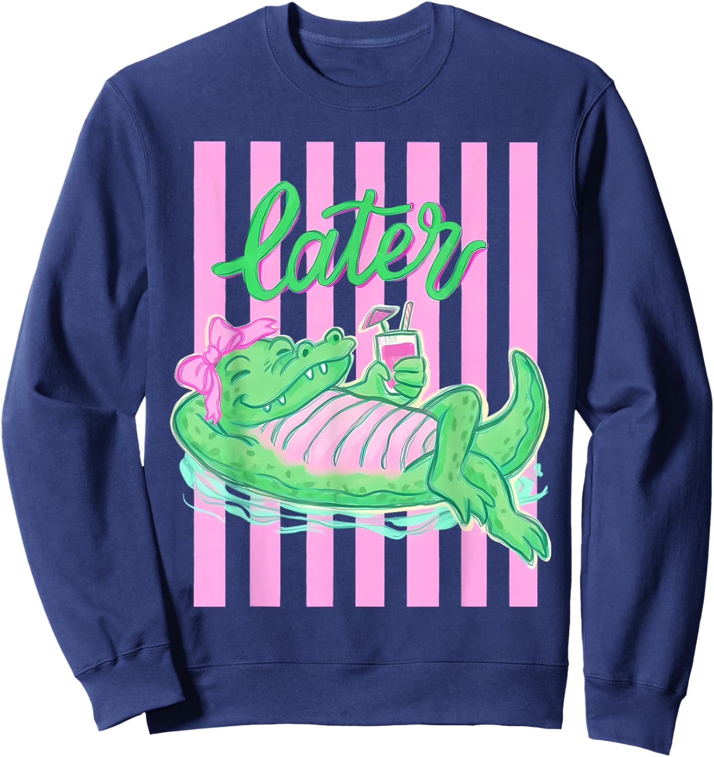 Retro Striped Everyday Later Gator Alligator Summer Coastal Sweatshirt - Sweatshirt | Navy