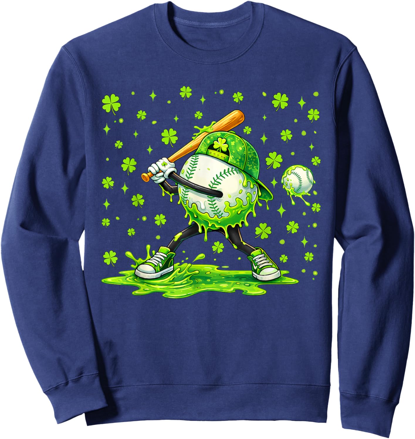 Baseball St Patricks Day Shamrock Lucky Player Boys Kids Sweatshirt - Sweatshirt | Navy