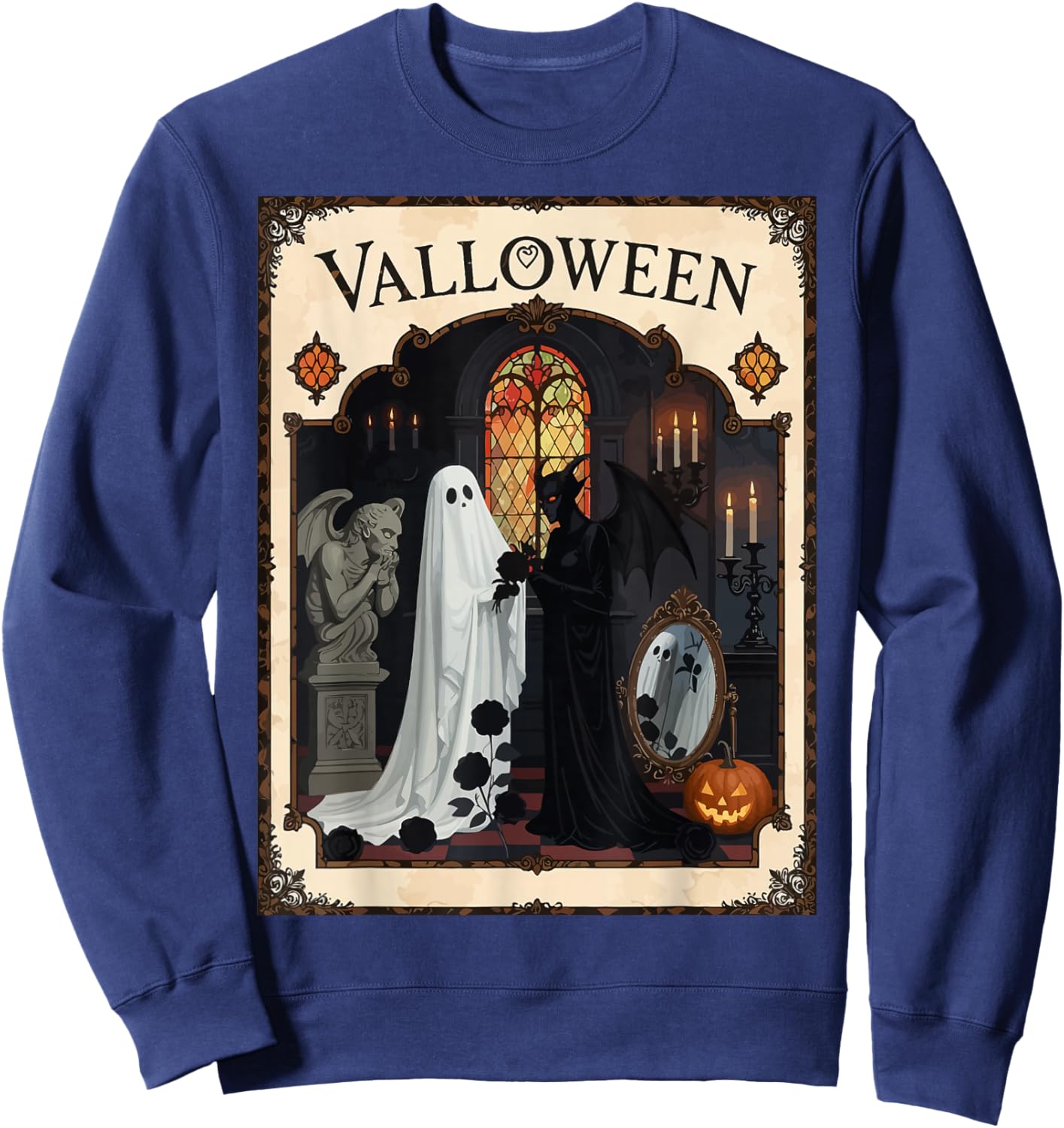 Valloween Ceremony Ghost and Robed Figure Sweatshirt - Sweatshirt | Navy