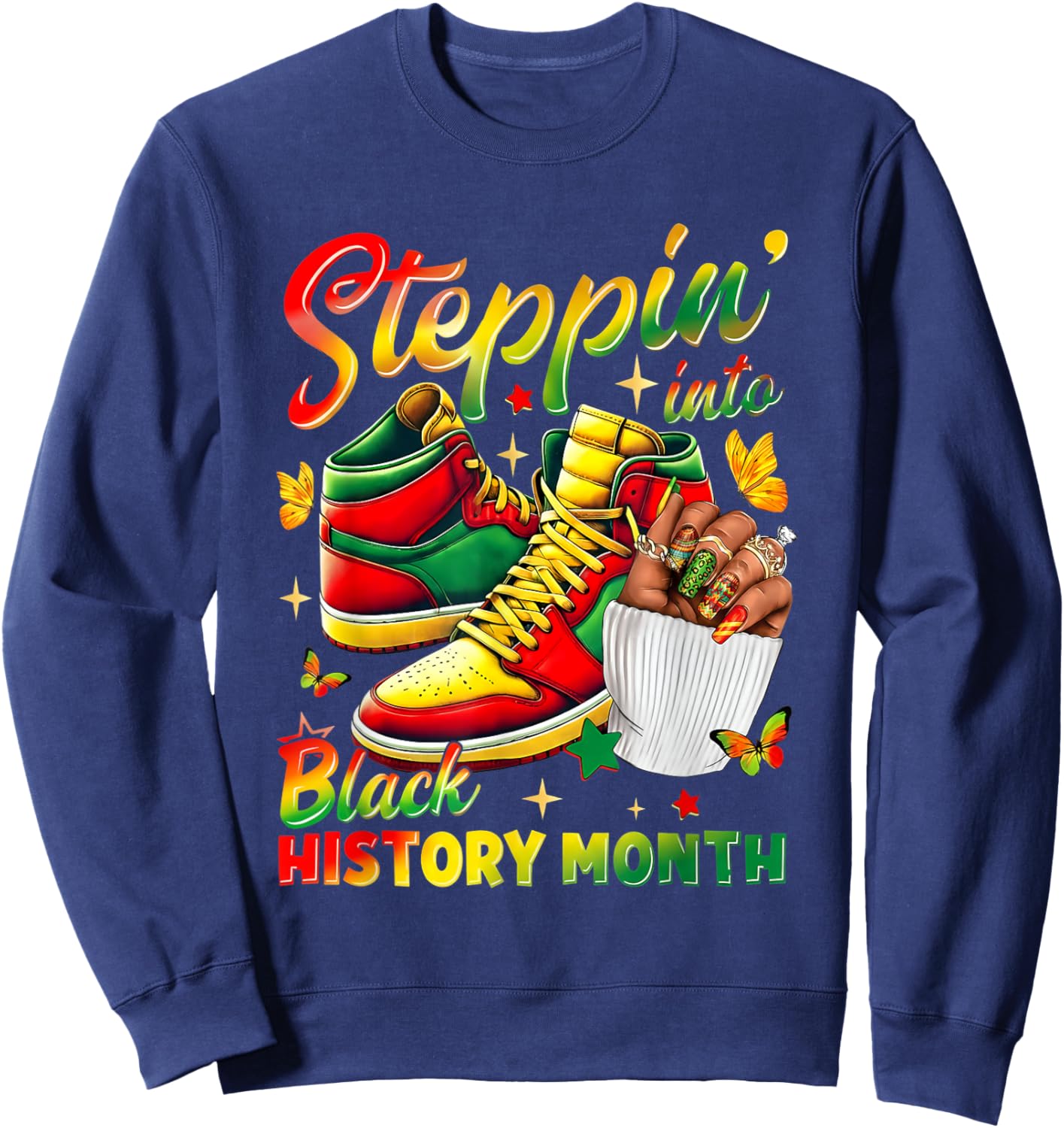 Stepping Into Sneakers Black History Month Black Girls Sweatshirt - Sweatshirt | Navy