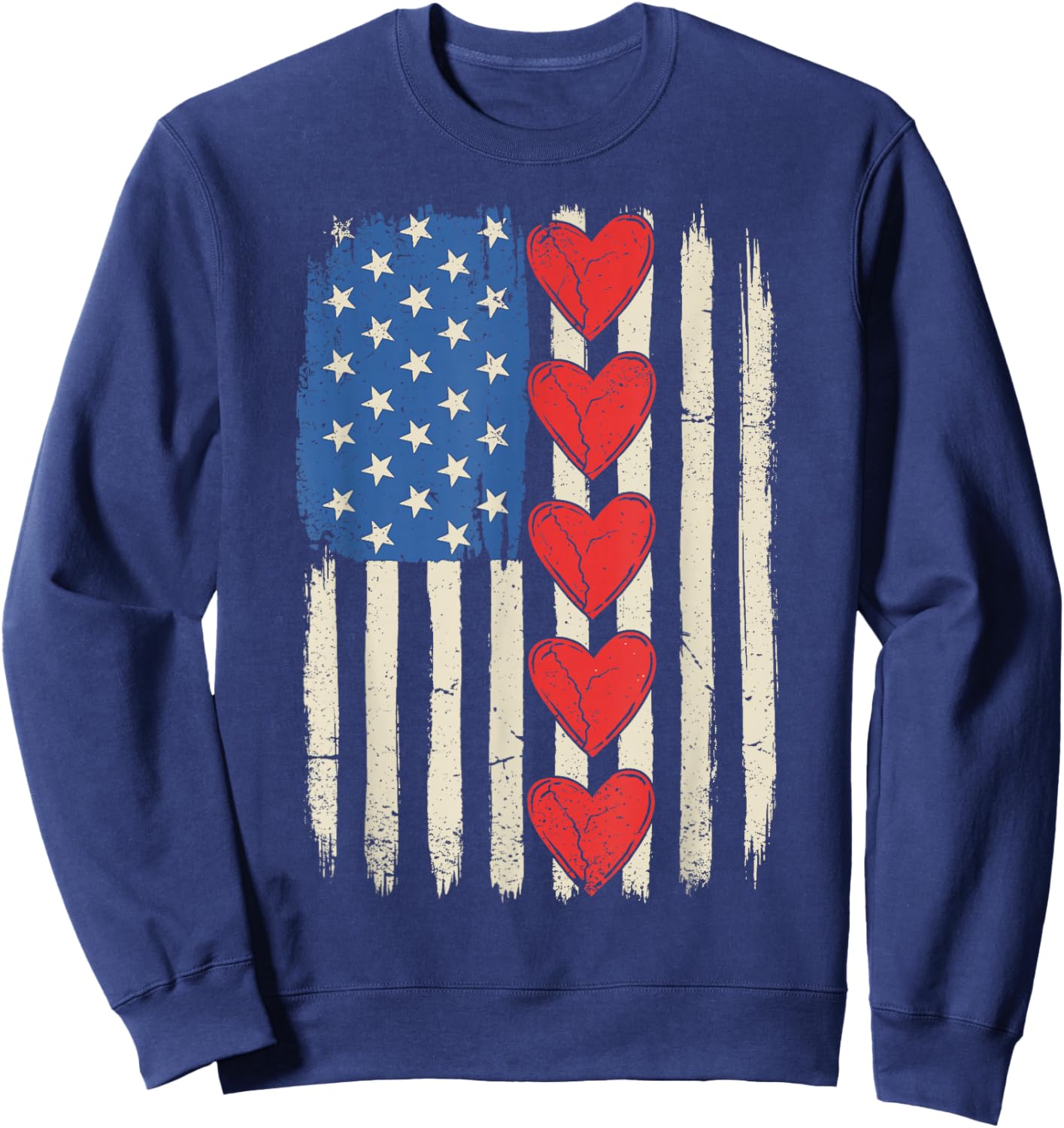 Retro USA Flag Hearts Valentines Day Women Kids Sweatshirt - Sweatshirt | Navy