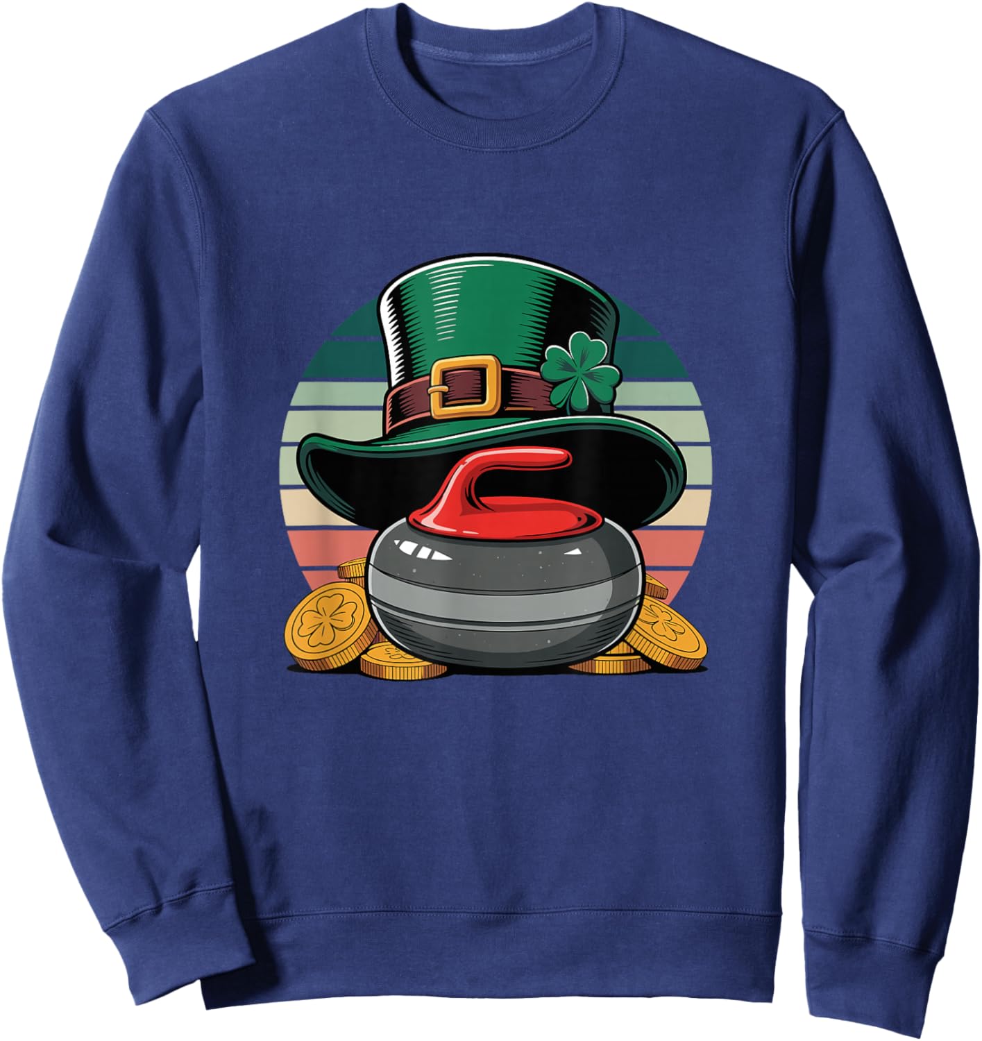 St. Patrick's Day Lucky Curling Stone Clover Gold Sweatshirt - Sweatshirt | Navy