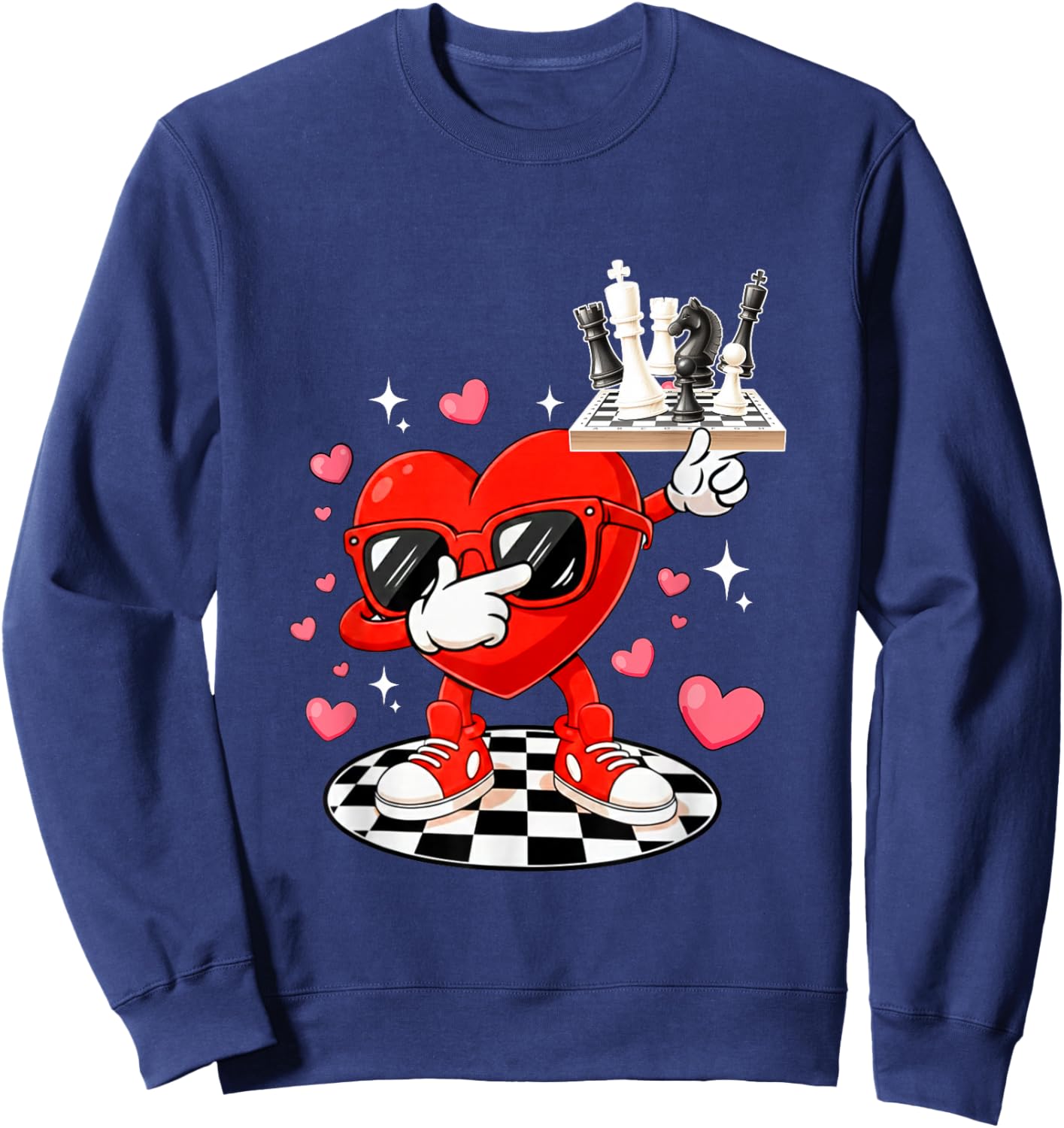 Dabbing Heart Sunglasses Valentine Chess Player Team Sweatshirt - Sweatshirt | Navy