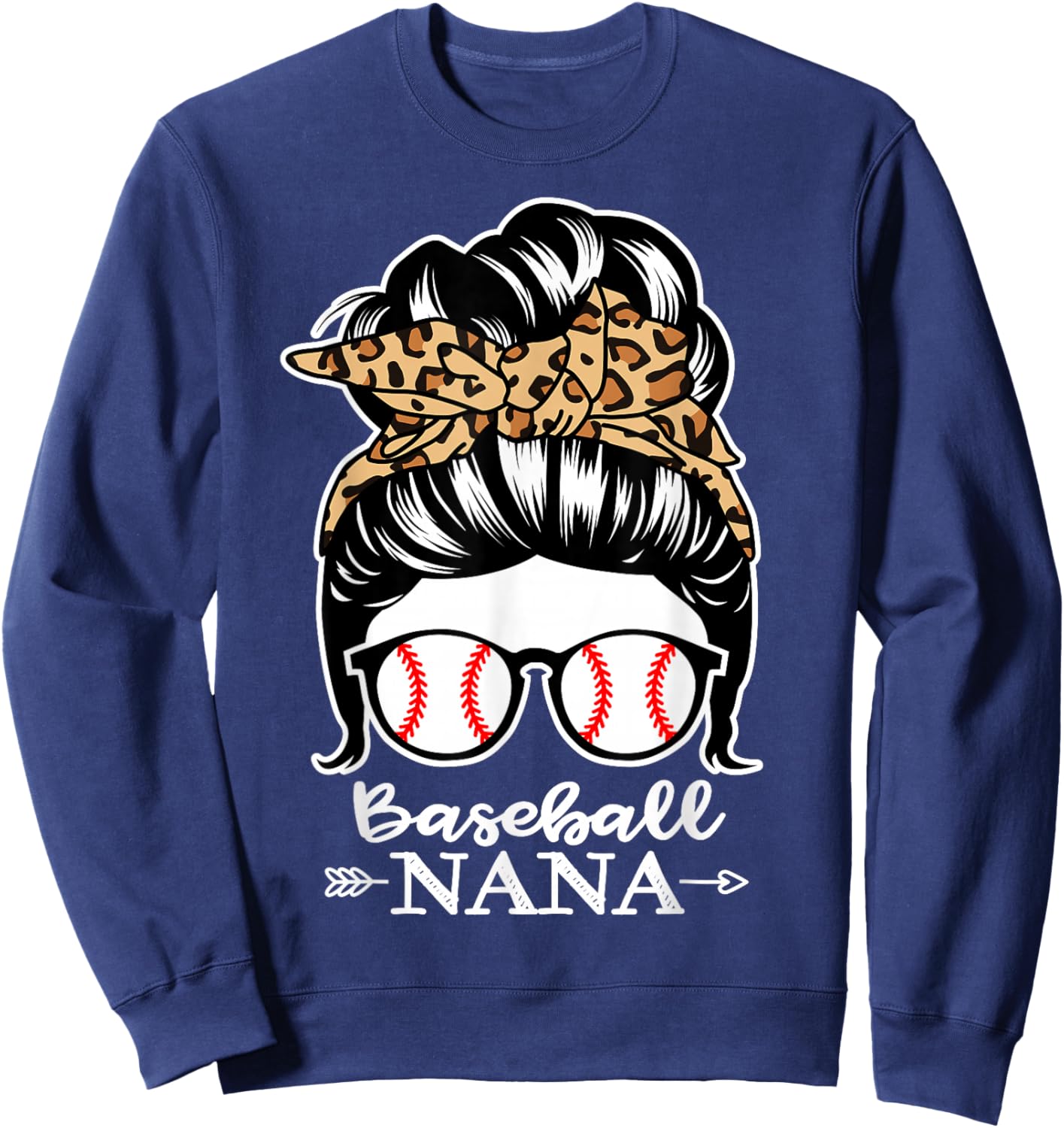 Baseball Nana Messy Bun Hair Funny Baseball Player Nana Sweatshirt - Sweatshirt | Navy