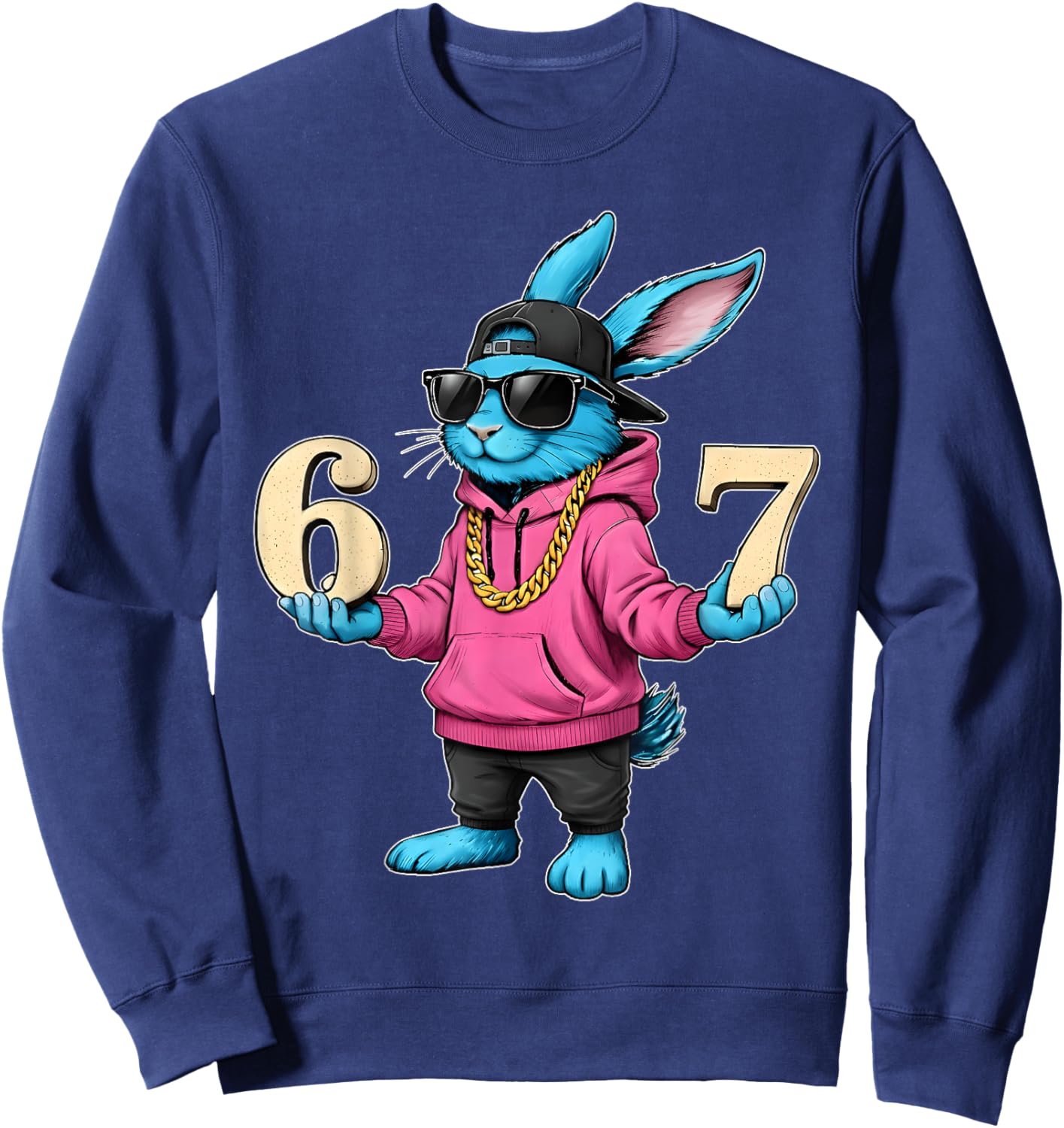 Funny Easter Day Bunny 6 7 Six Seven Meme Men Boy Kid Sweatshirt - Sweatshirt | Navy