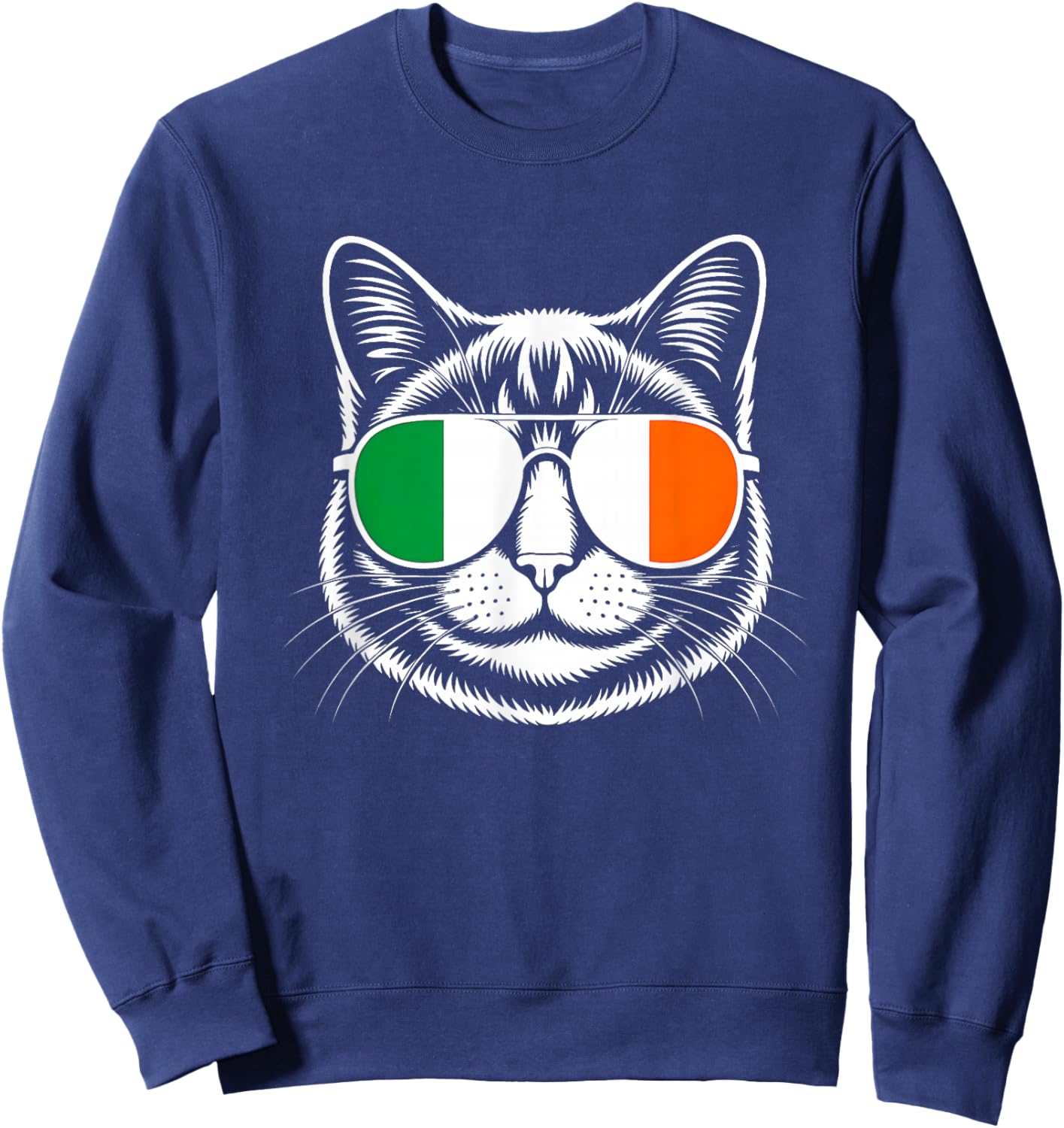 Irish Cat Ireland Flag St Patricks Day Women Girls Cat Lover Sweatshirt - Sweatshirt | Navy